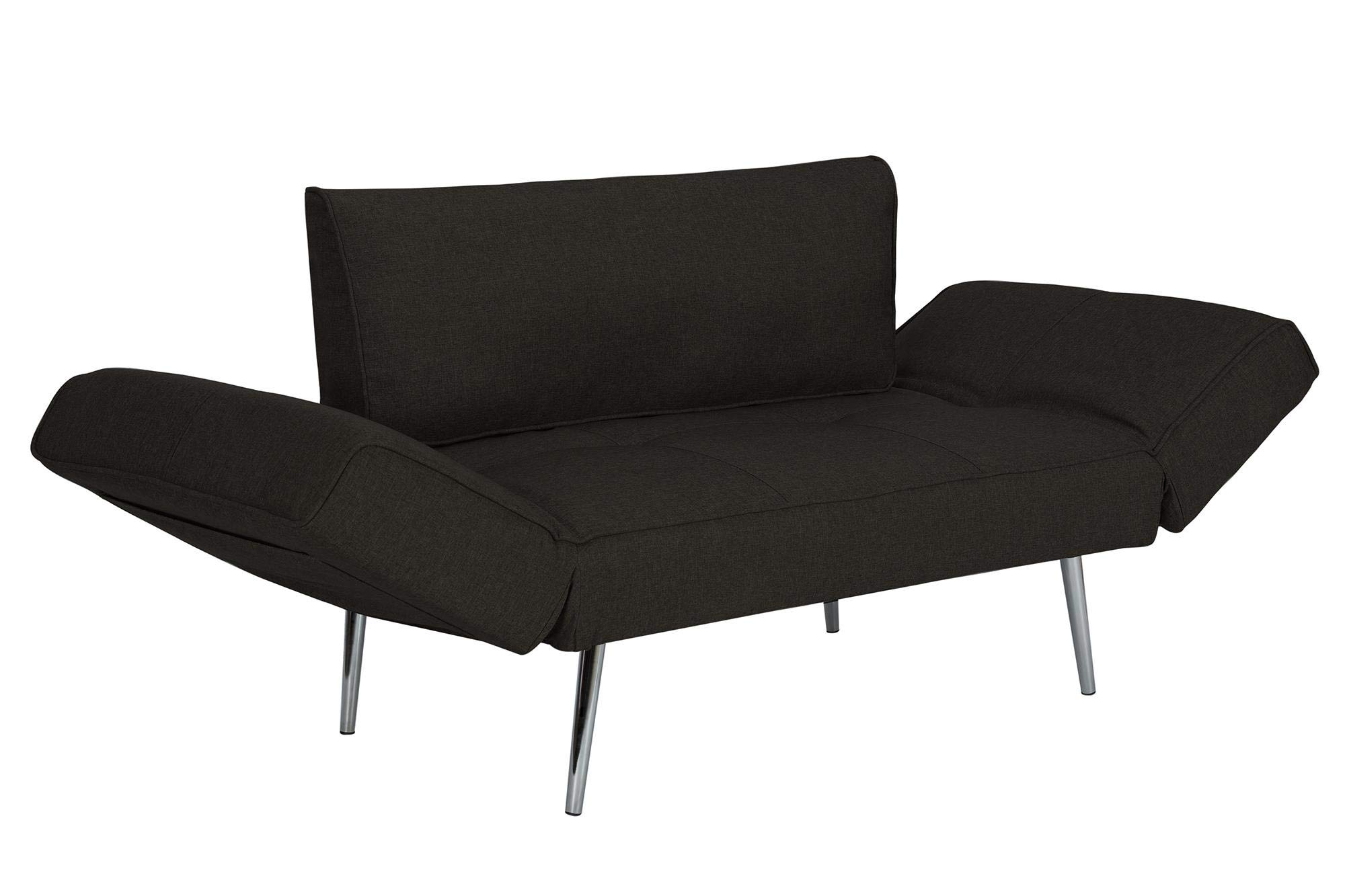 DHP Euro 60 Inch Futon Sofa Bed - Convertible Upholstered Couch Sleeper with Fold-Down Arms & Storage Pocket for Small Spaces, Black | Perfect for Studio Apartments, Guest Rooms & Home Offices