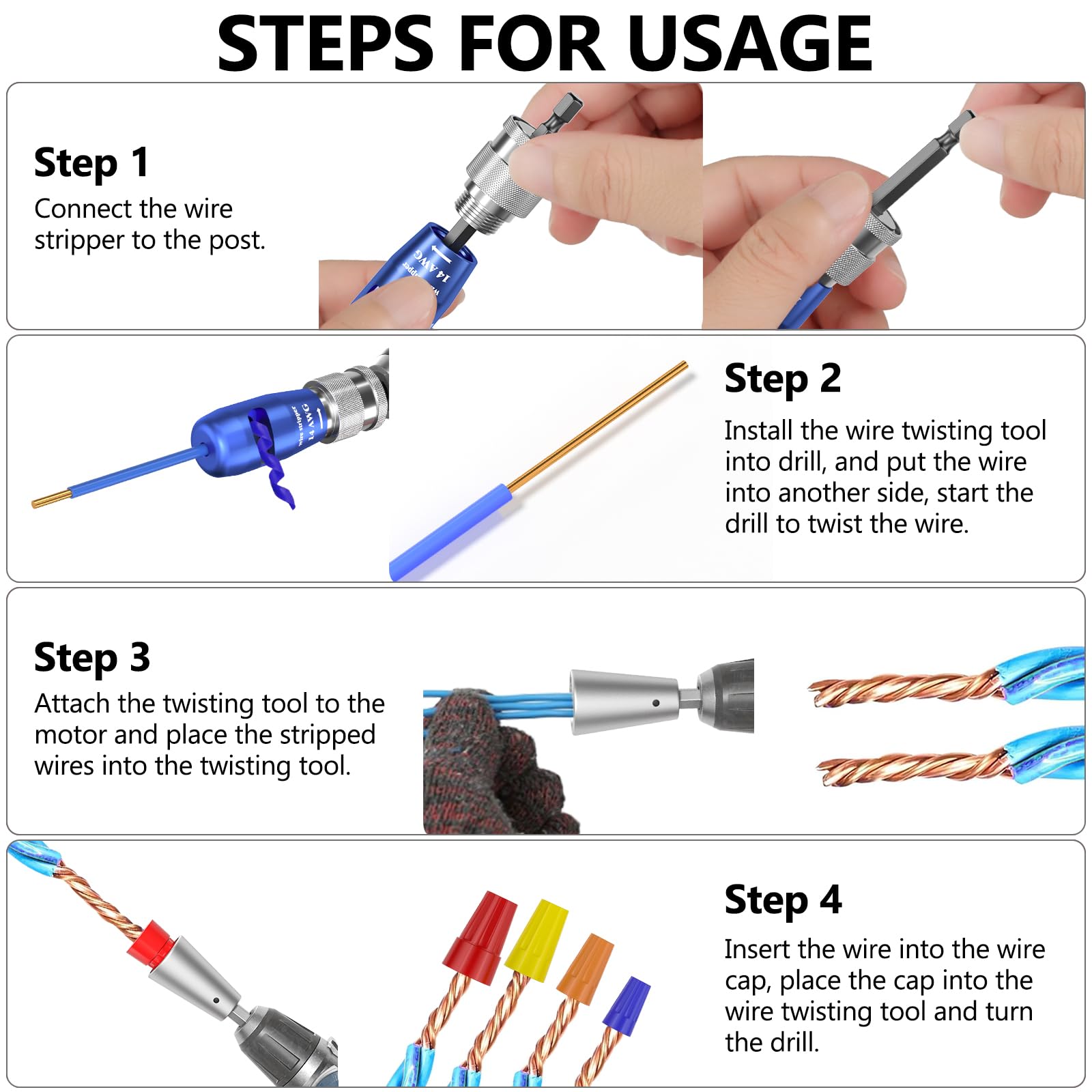 Professional Electric Wire Stripper for Drill - AWG 14-12-10-8-6 Gauge Cable Stripping Tool with Twisting Function | Ideal for Electricians, DIY Projects & Power Drill Cable Preparation
