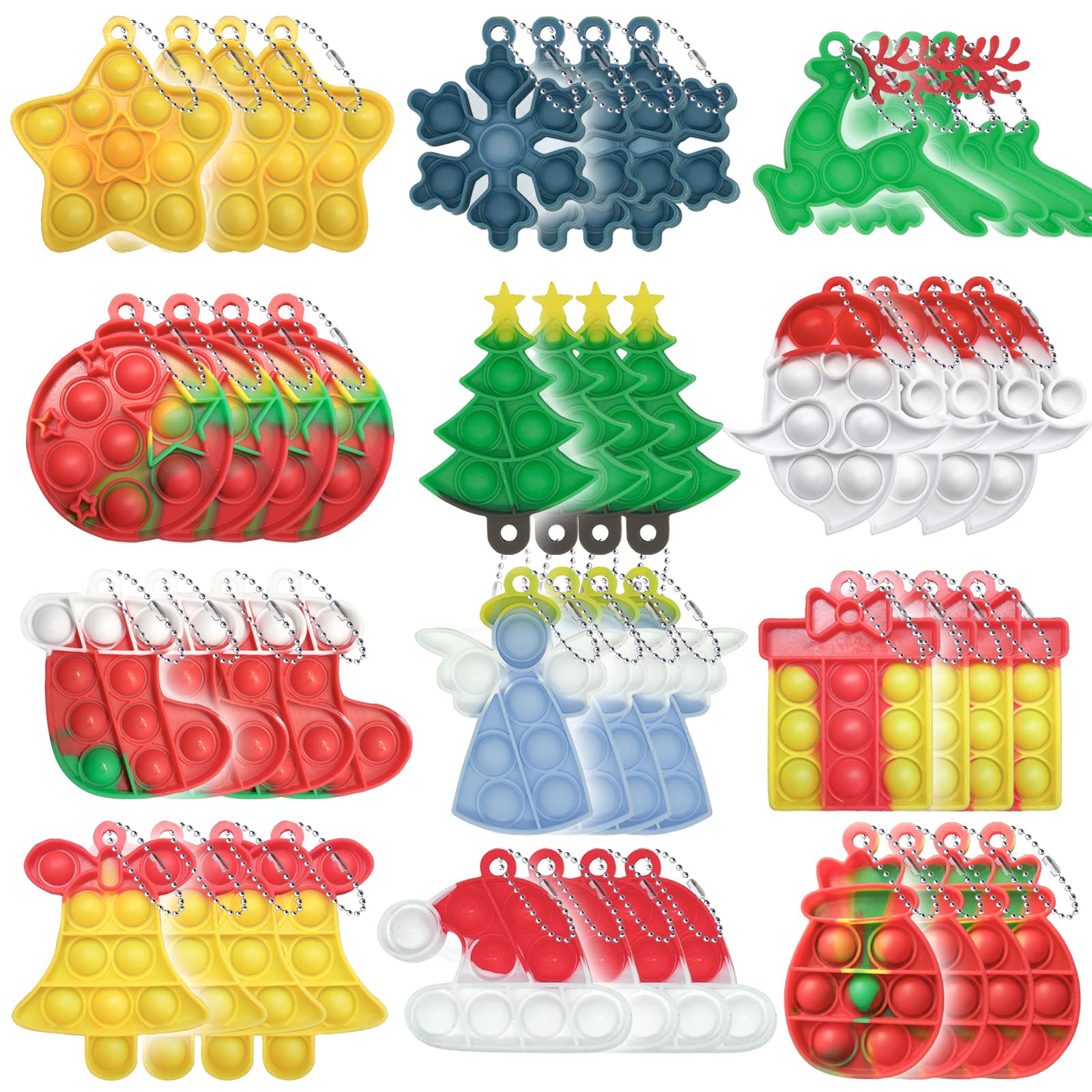 Christmas Mini Push Pop Bubble Fidget Toy Keychain - 60pcs Stress Relief Sensory Toy for Kids & Adults - Anxiety Relief Desk Toy for Office, Classroom, Travel and Home Use
