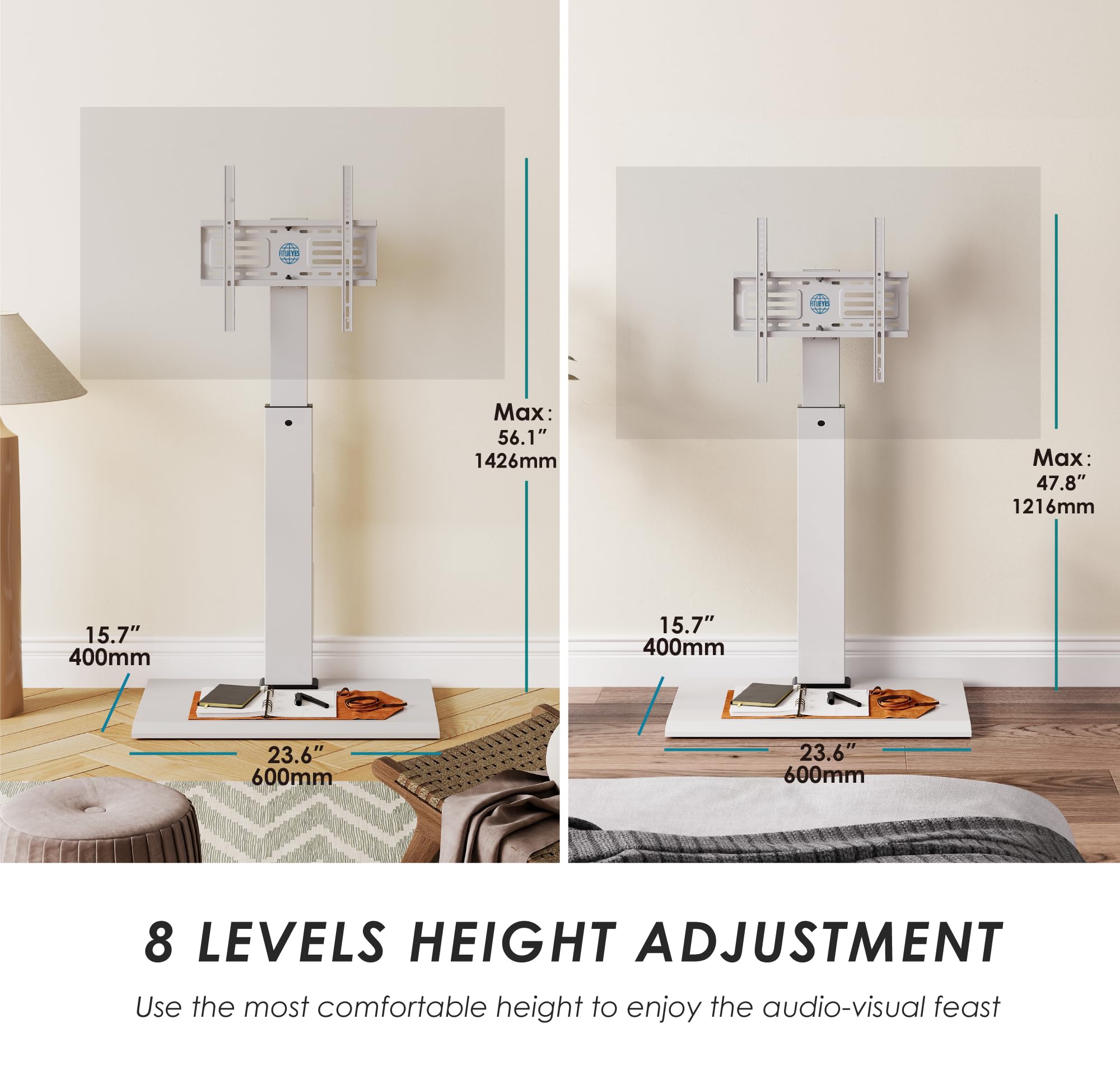 FITUEYES Universal TV Floor Stand for 27-65 Inch Screens - Heavy Duty Iron Base, Swivel & Height Adjustable TV Stand Supports Up to 40kg - Perfect for Living Room, Bedroom or Home Theater Setup