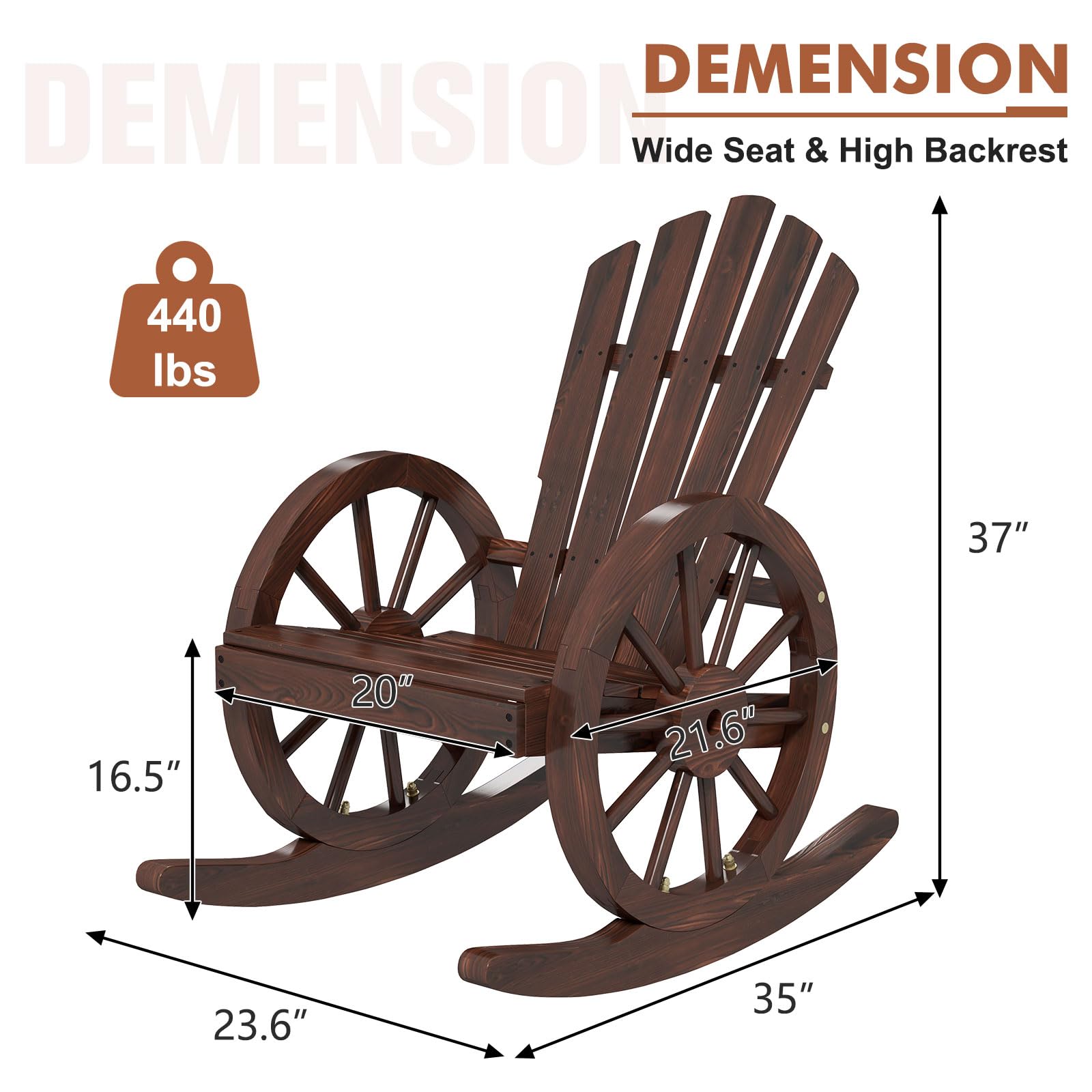 KINTESS Wooden Wagon Rocking Chair - Outdoor Patio Rocker with Armrests for Garden, Porch & Backyard Relaxation (1 Set) - Perfect for Reading, Sunbathing & Enjoying Nature