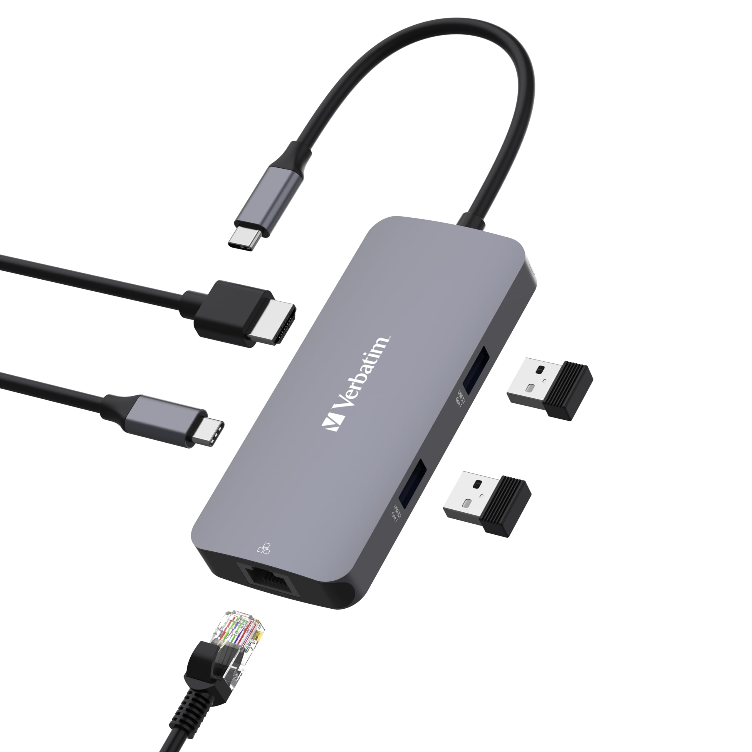 Verbatim USB-C Pro Multiport Hub 5-in-1 Adapter with HDMI, Ethernet, USB-A & USB-C PD - Compatible with MacBook Pro/Air, iPad Pro, Windows Laptops & More - Perfect for Home Office, Remote Work & Business Travel