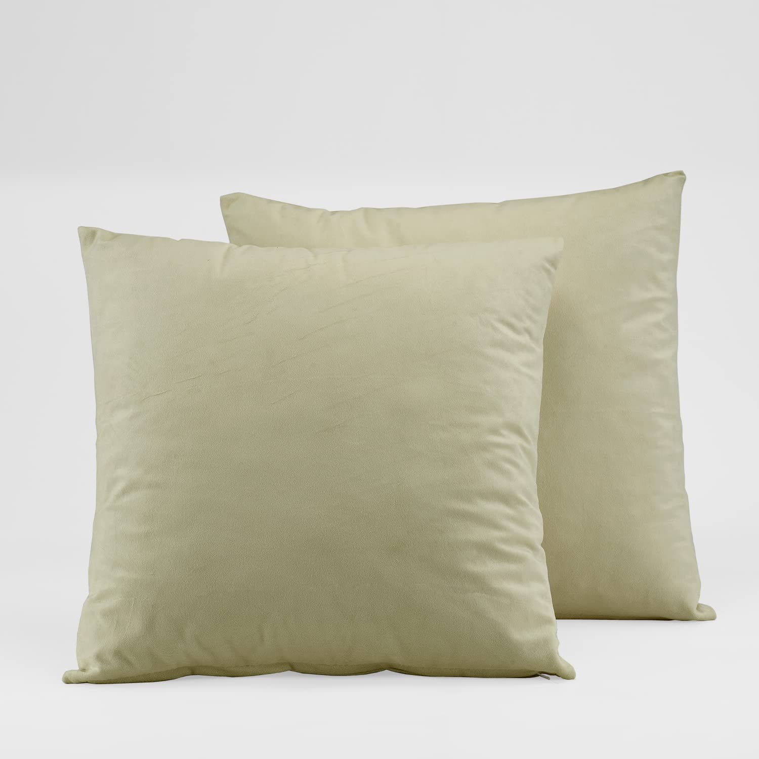 Premium Velvet Cushion Cover 18x18 Inches - Soft Cool Beige Pillow Case for Sofa, Bed, Chair - Signature Luxury Home Decor - Pair (VPCH-160405-CC18PR) - Perfect for Living Room, Bedroom & Office Decor