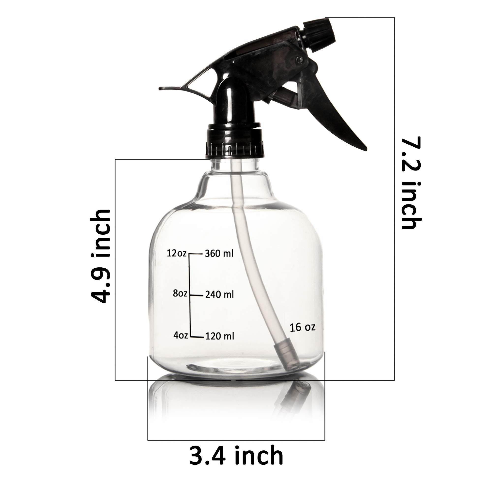Youngever 12 Pack 16oz Empty Plastic Spray Bottles - Refillable Hair & Cleaning Solution Containers with Fine Mist Nozzle (Black) for Salon, Home Cleaning & Gardening Use