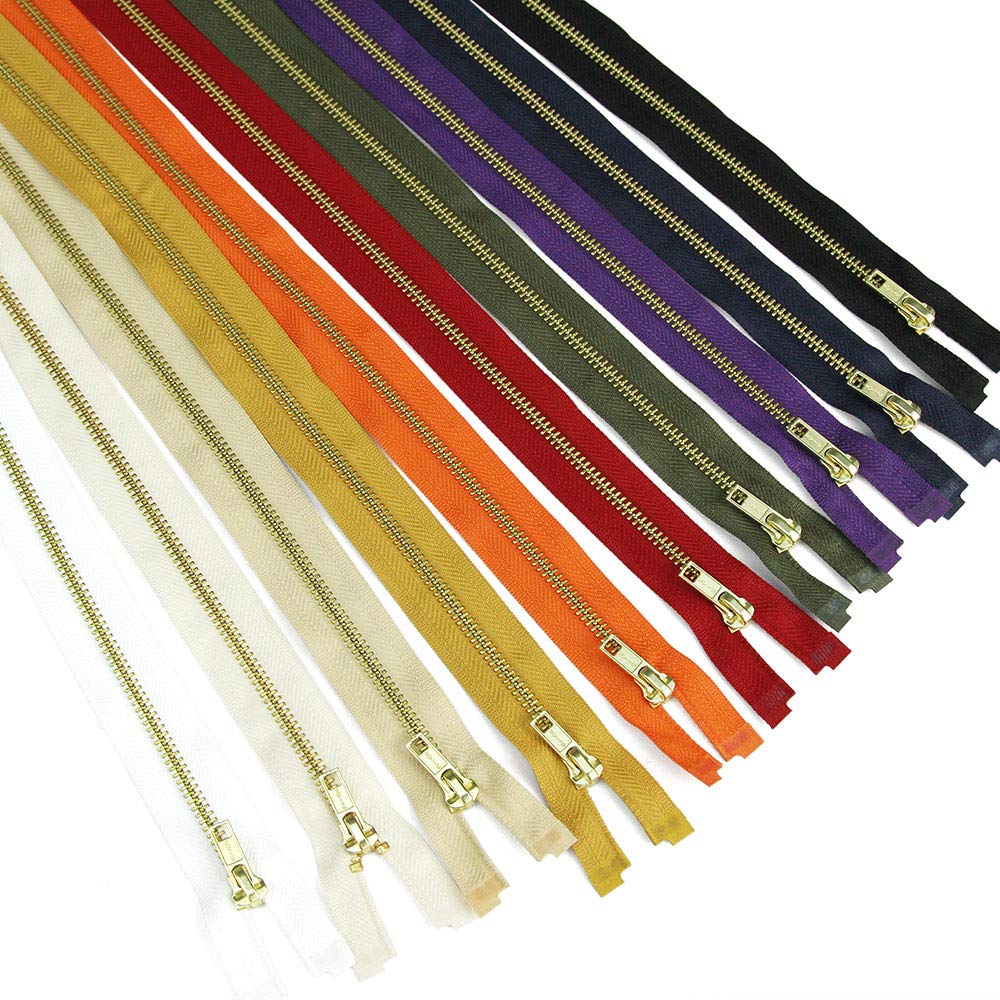 #5 Gold Metal Teeth Open End Zipper - 22 Inch Dark Drab Green Separating Zipper for Jackets & Bags - Premium Bias Bespoke Brand for Outerwear & DIY Fashion Projects