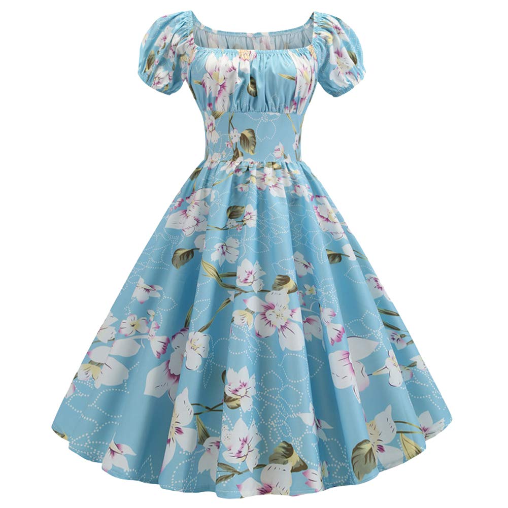 Chowsir Women's 1950s Vintage Square Neck Floral Print Pleated Midi Dress - Retro Cocktail Party Dress for Evening Events, Date Nights & Special Occasions