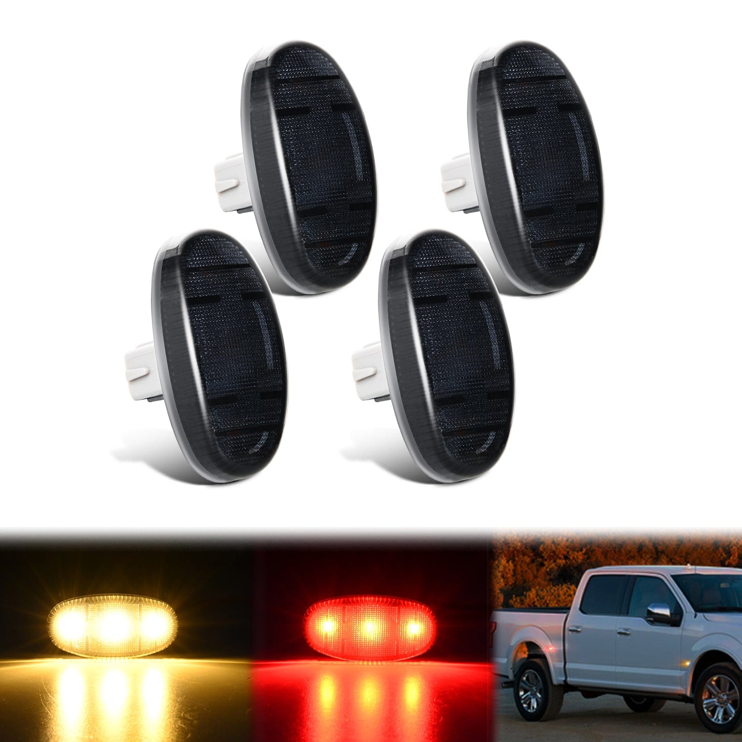 4 PCS Smoked LED Red Amber Wheel Fender Side Marker Lights Compatible With 2011-2016 Ford F250 F350 F450 F550 Super Duty - Durable Off-Road Lighting for Trucks & Trailers