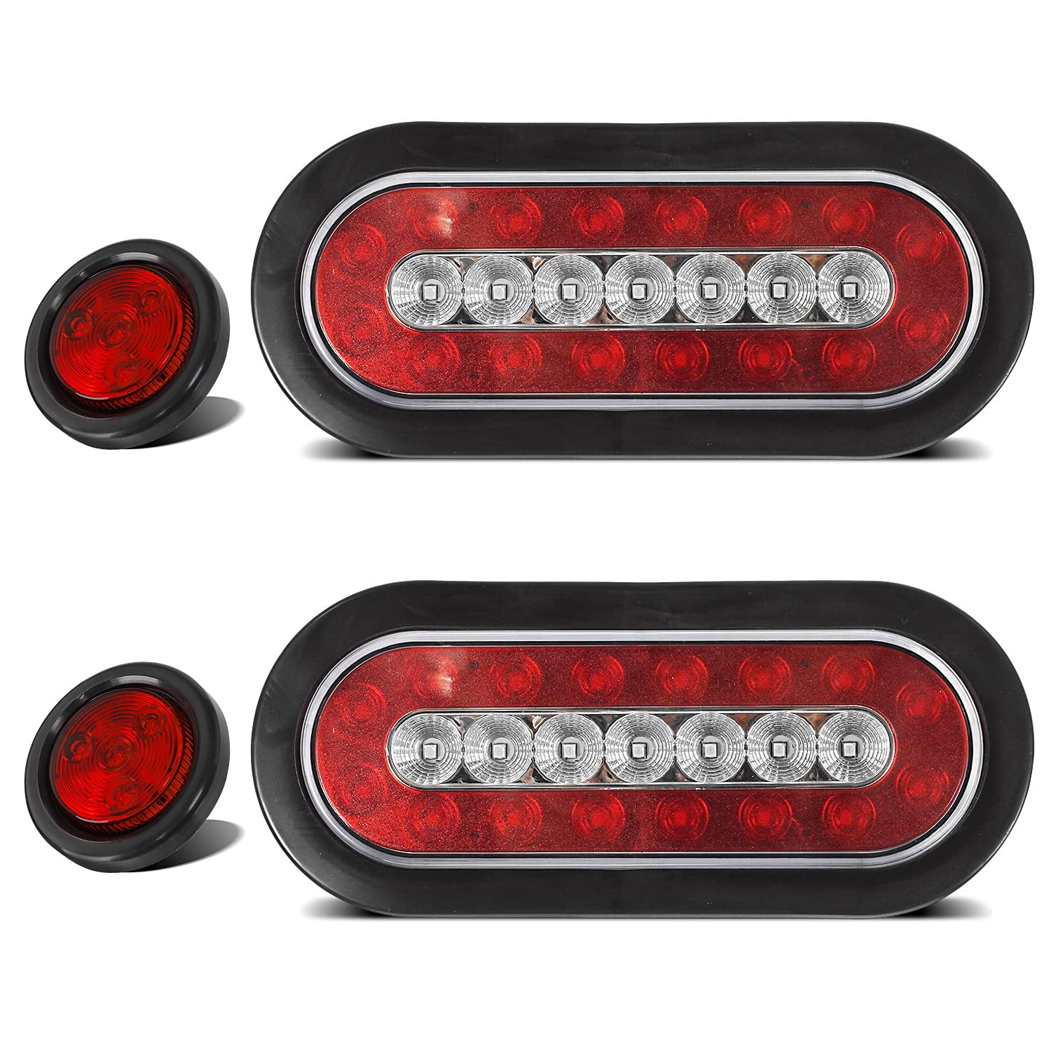 Partsam 6 Inch Oval LED Trailer Tail Lights with Backup Lights & 2 Inch Round Red LED Side Marker Lights Kit - Hardwired with Grommet Plugs & 2 Prong Wire Pigtails - Perfect for Boat Trailers, Utility Trailers, and RV Lighting Upgrades