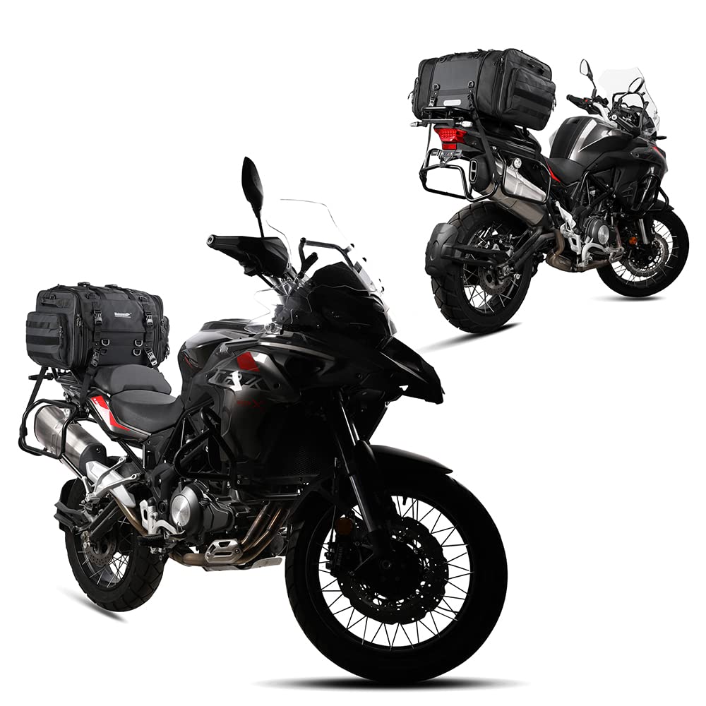 Rhinowalk 60L Expandable Waterproof Motorcycle Tail Bag - All Weather Travel Luggage with Sissy Bar Straps for Trunk & Rack (Black) | Perfect for Long Distance Rides, Commuting & Adventure Touring