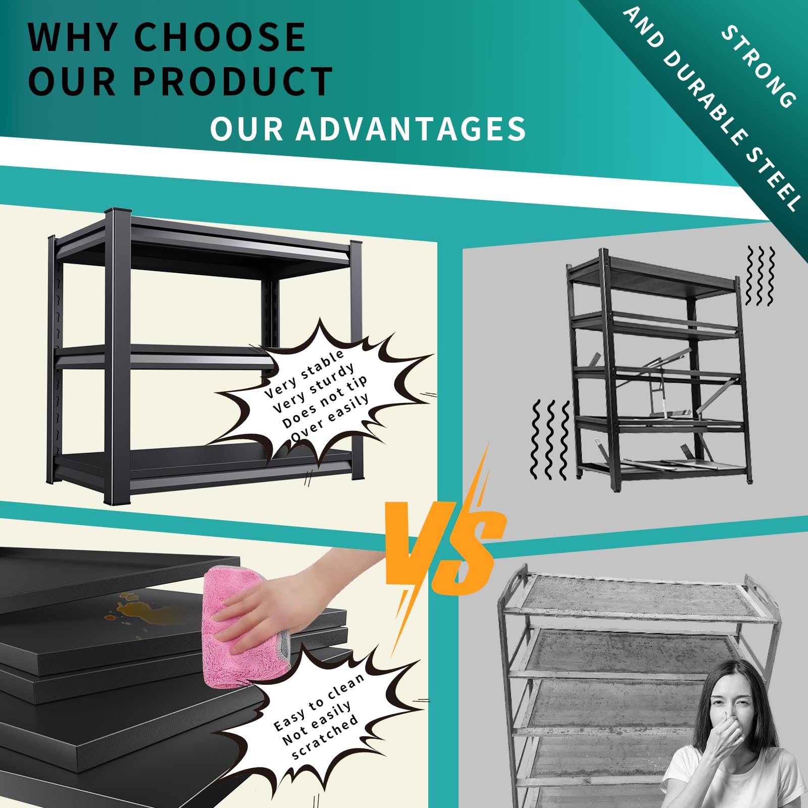 Heavy Duty Garage Shelving - Adjustable Metal Storage Shelves for Garage, Industrial & Utility Racks | Durable Organization Solution for Tools, Equipment & Home Storage