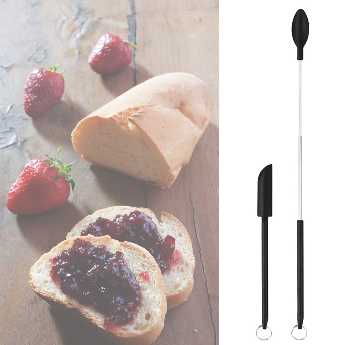 Mini Silicone Telescopic Spatula Set - Heat-Resistant Makeup & Kitchen Spatula with Hanging Buckle - Perfect for Cooking, Baking, and Cosmetic Jars (2Pcs, Black) - Ideal for Home, Kitchen, and Beauty Routine