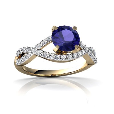 14Kt Gold Lab-Created Sapphire and Diamond 6mm Round Twist Ring for Women - Elegant Wedding, Engagement, Anniversary Gift Jewelry