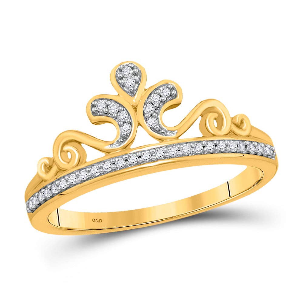 10K Yellow Gold Women's Round Diamond Crown Tiara Band Ring - 1/10 CTTW - Elegant Bridal Jewelry, Prom Queen Accessory, Birthday Gift for Her