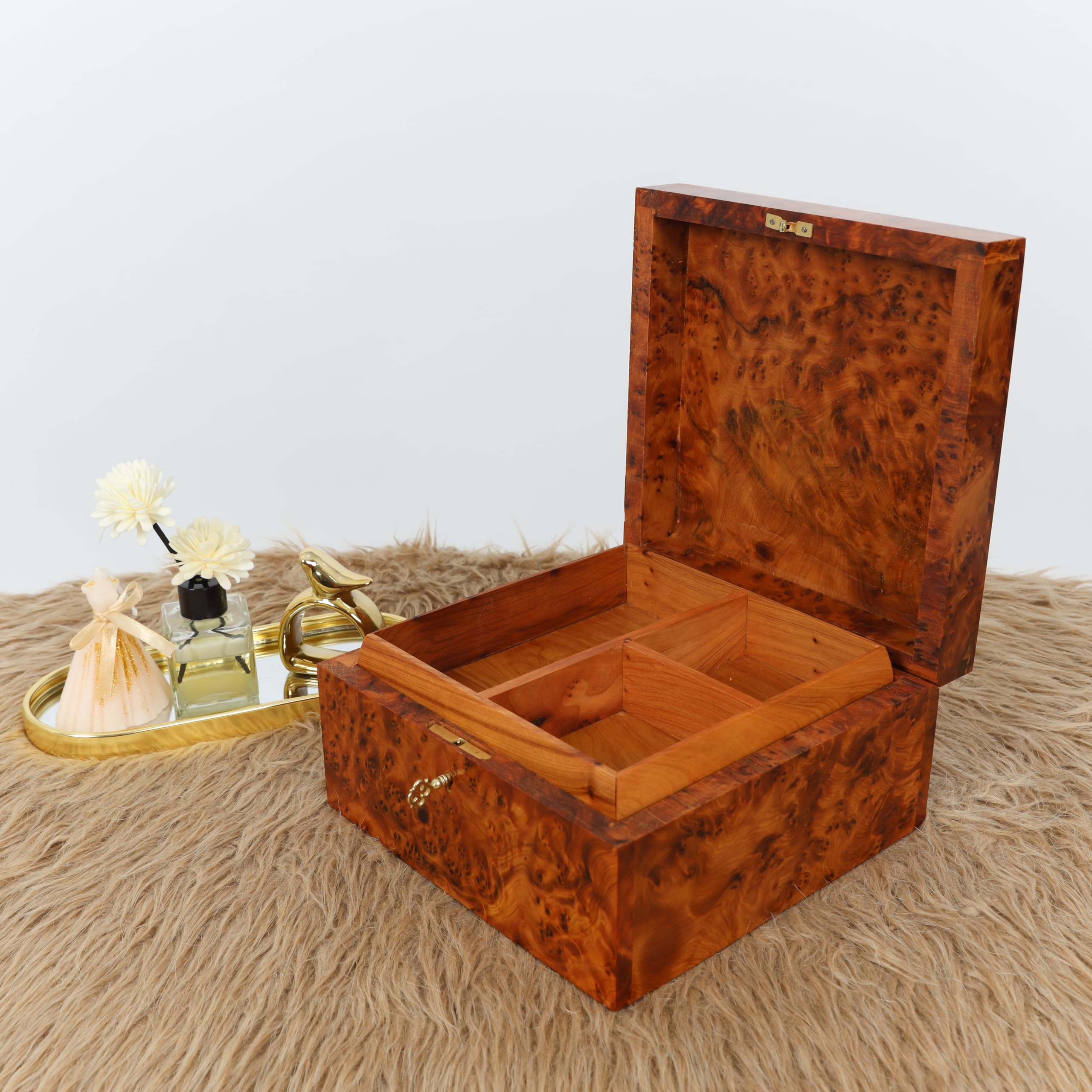 Hand Carved Wooden Jewelry Box - Antique Multipurpose Storage Organizer for Rings, Necklaces & Keepsakes | Decorative Home Decor & Gift Idea for Women | Large Square Keepsake Box (2-Pack)