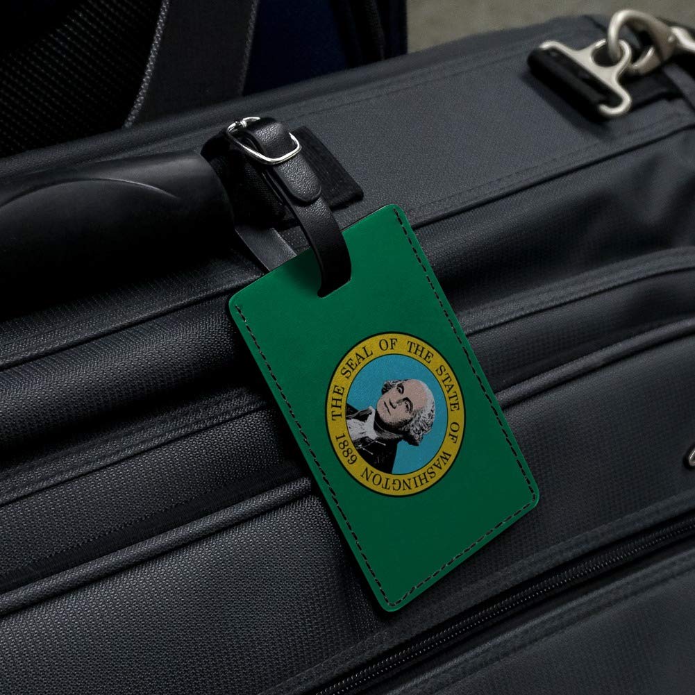 Washington State Flag Leather Luggage Tag - Personalized Rectangle ID Card Holder for Suitcases & Carry-On Bags | Perfect for Travel Identification & Gift Giving