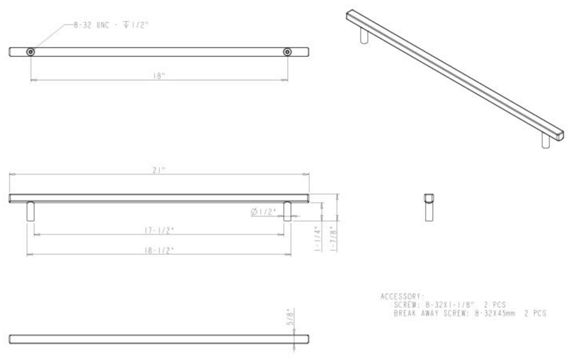 Jeffrey Alexander 18 Inch Matte Black Square Dominique Cabinet Pull Handle - Modern Kitchen & Bathroom Hardware for Drawers and Cabinets