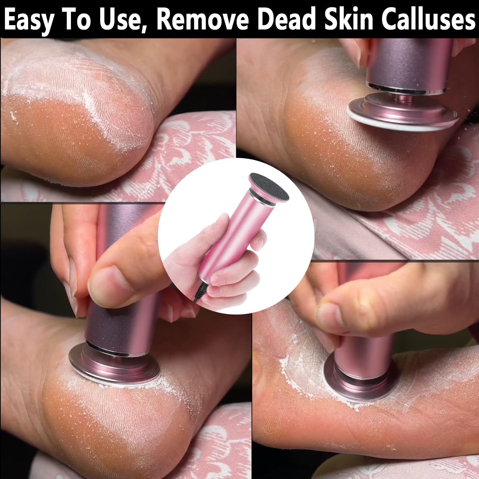 Electric Foot File Callus Remover for Feet - Adjustable Speed Pedicure Tool with Replaceable Sandpaper Discs for Dead Skin & Heel Calluses (Upgraded FCR-1 Pink) | Professional Foot Sander Grinder for Home Spa & Pedicure Care