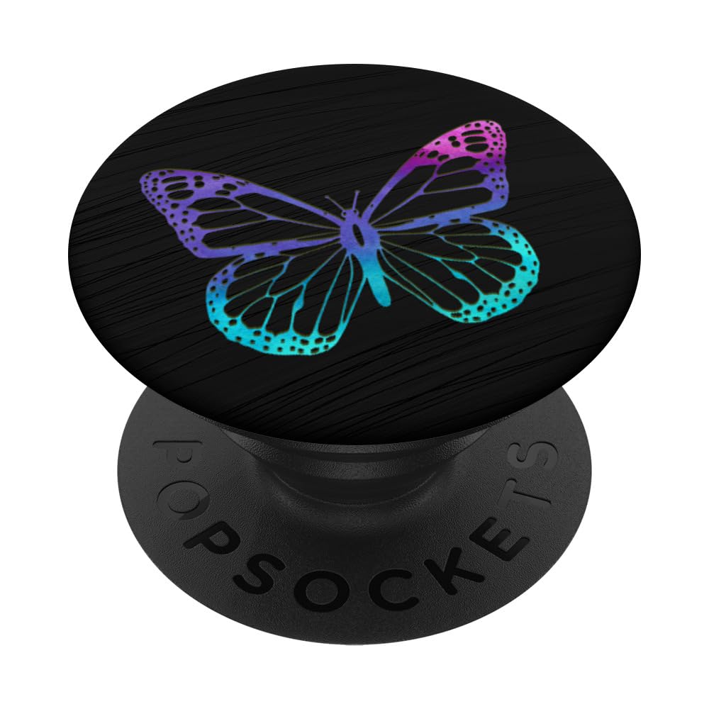 Purple and Turquoise Butterfly Black PopSockets Standard PopGrip - Phone Grip, Stand & Sticker for iPhone, Samsung & Smartphones - Perfect for Selfies, Videos & Hands-Free Use