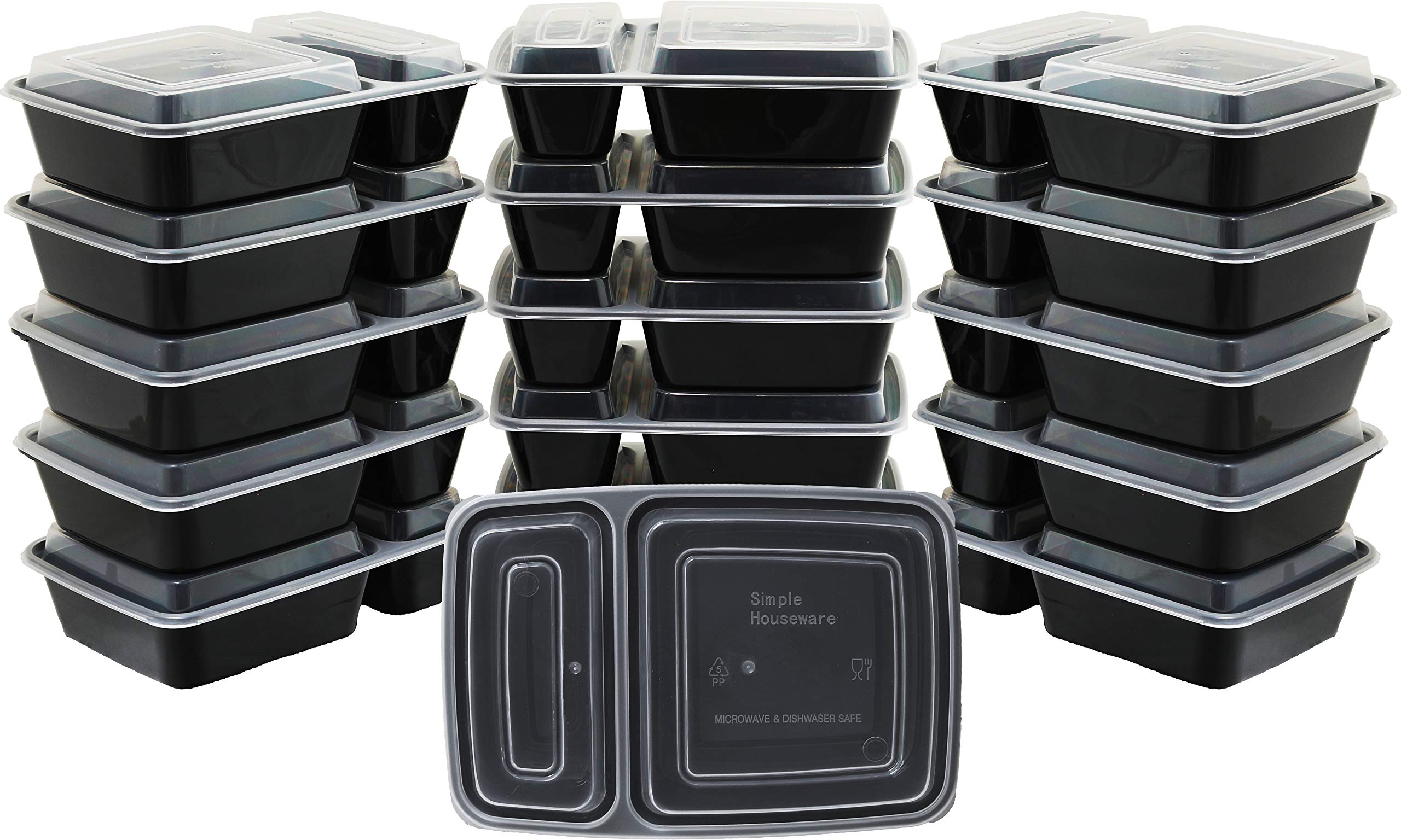 16-Pack SimpleHouseware 2-Compartment BPA-Free Food Storage Containers - 28oz Meal Prep Containers with Lids for Lunch, Leftovers & Portion Control | Stackable, Microwave & Dishwasher Safe
