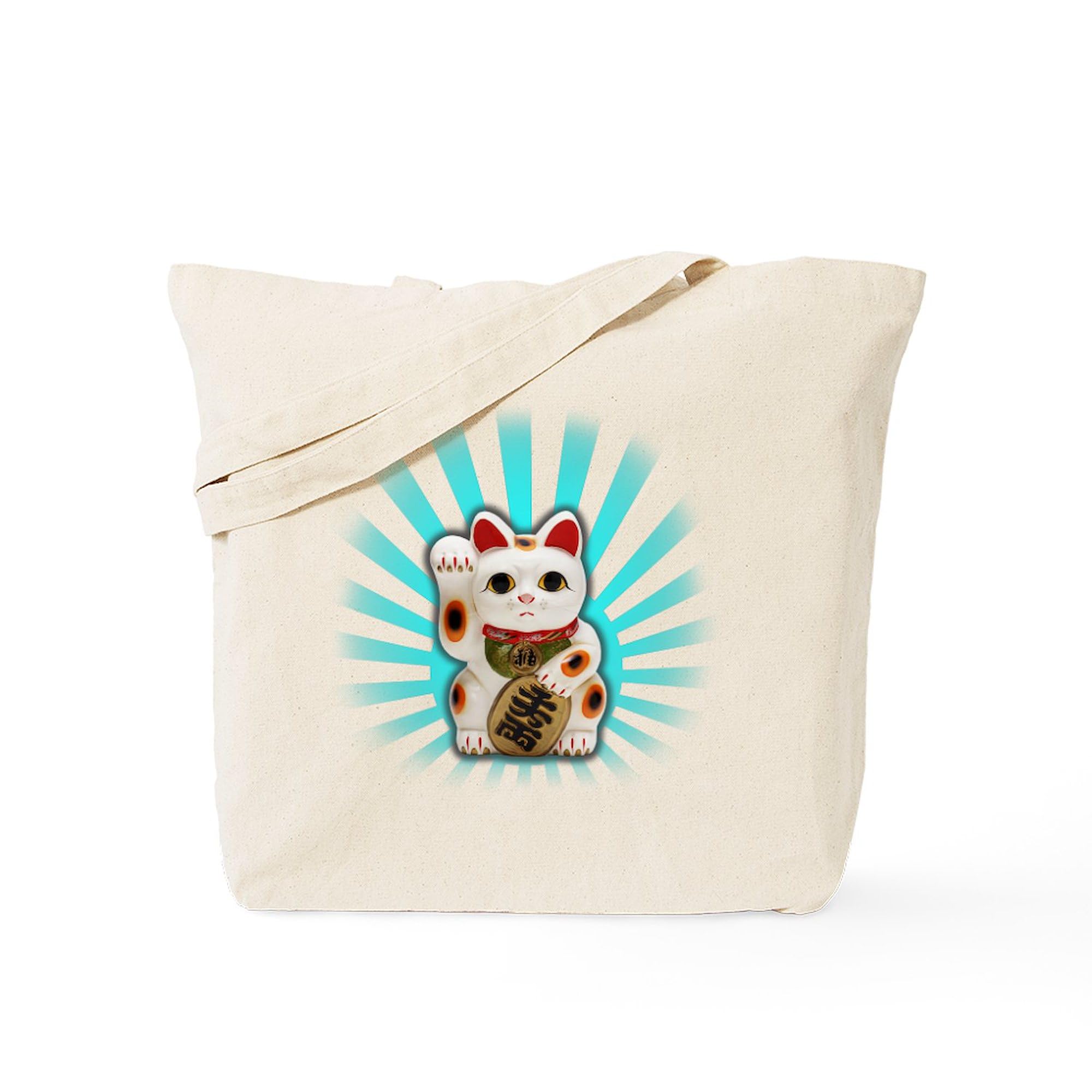 Lucky Cat (Maneki Neko) Tote Bag - Natural Canvas Reusable Shopping Bag for Groceries, Beach & Daily Use | Cute Japanese Good Luck Gift