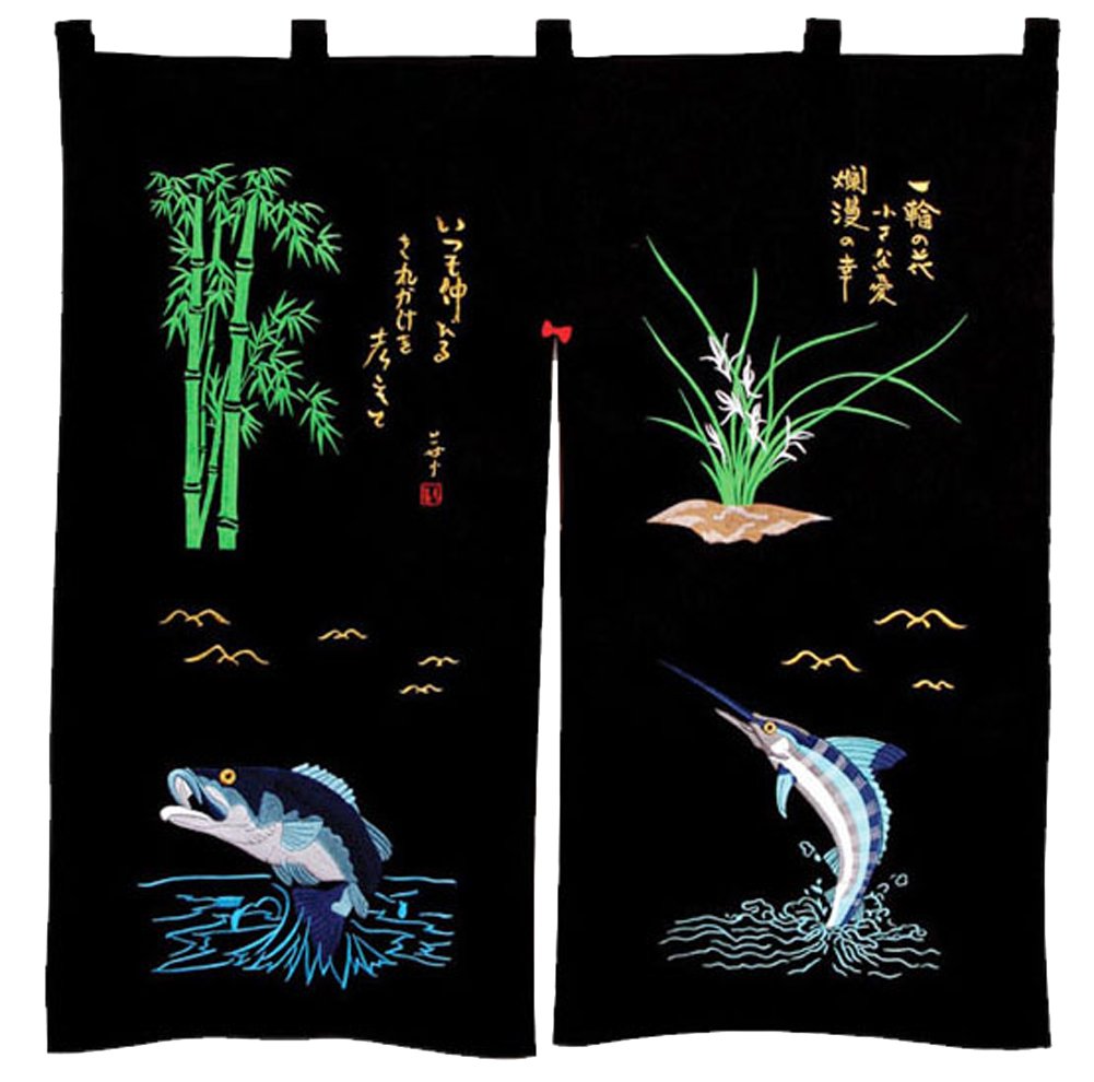 Japanese Sushi Embroidered Noren Curtains - Traditional Doorway Valances for Home & Restaurant Decor - Perfect for Kitchens, Doorways, and Japanese-Themed Spaces (Set of 10)