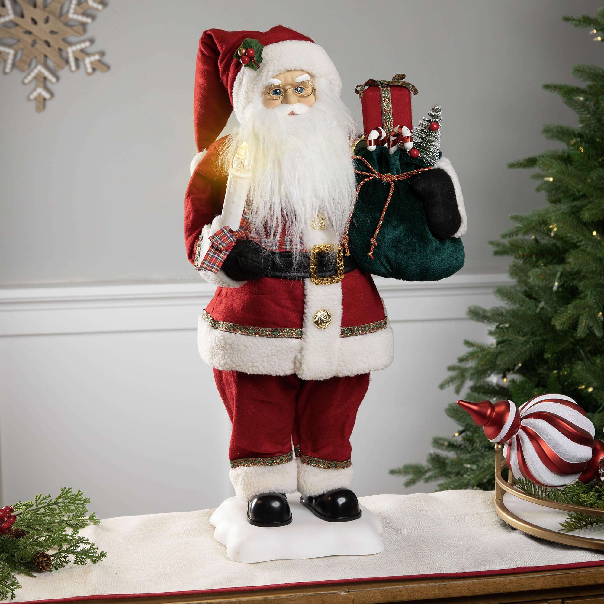 24-Inch Animated Santa Claus with Lighted Candle & Music - Holiday Christmas Decor for Home, Office, and Festive Parties