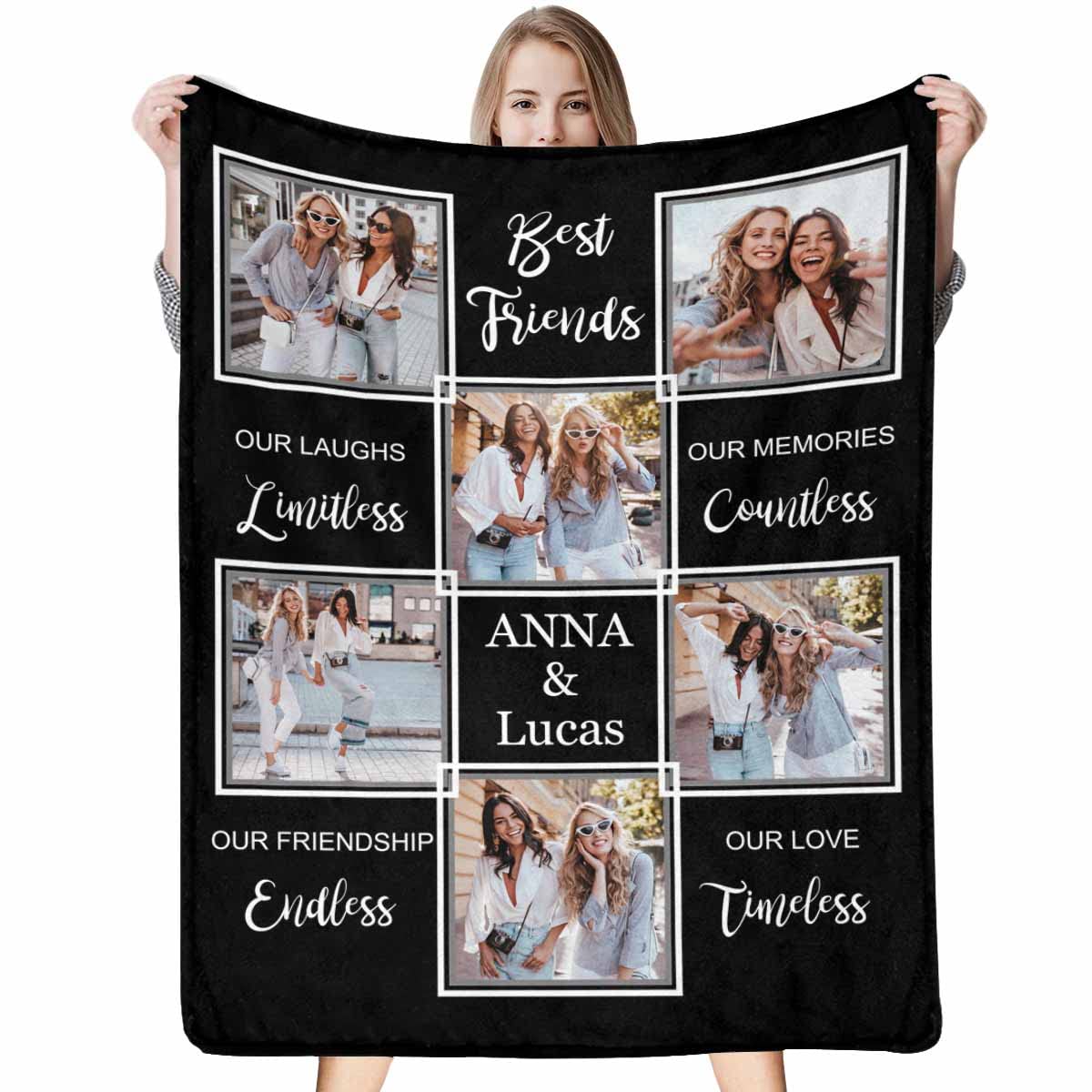 Custom Best Friend Picture Blanket - Personalized Friendship Throw for Women, Sister & BFF - 60x80 Inch Memory Blanket for Birthday Gifts, Cozy Home Decor, and Special Occasions