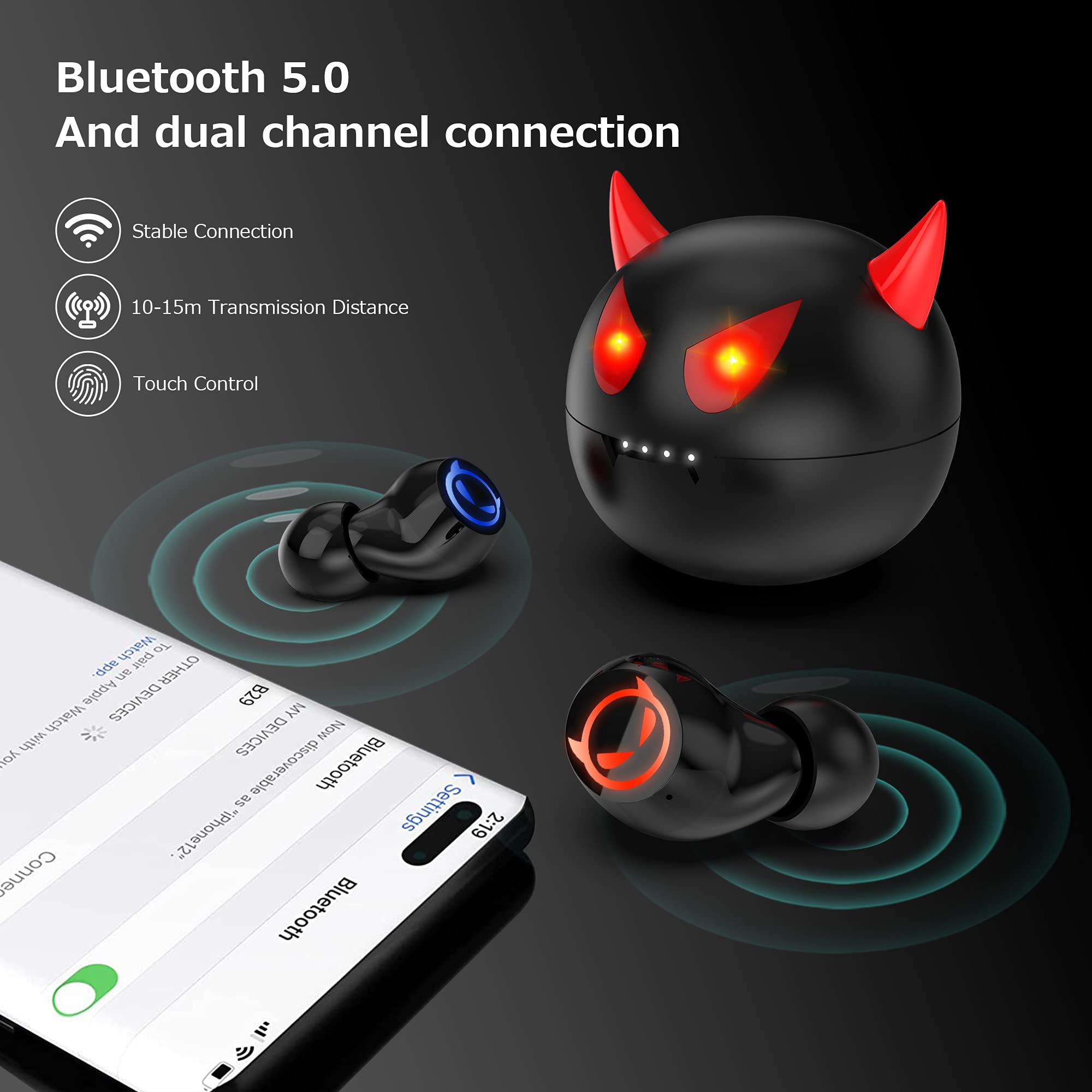 True Wireless Gaming Earbuds - Bluetooth 5.0 Touch Control In-Ear Headphones with Noise Cancelling, 36H Playtime & Charging Case, Low Latency for Kids & Sports | Perfect for Gaming, Workouts & Travel