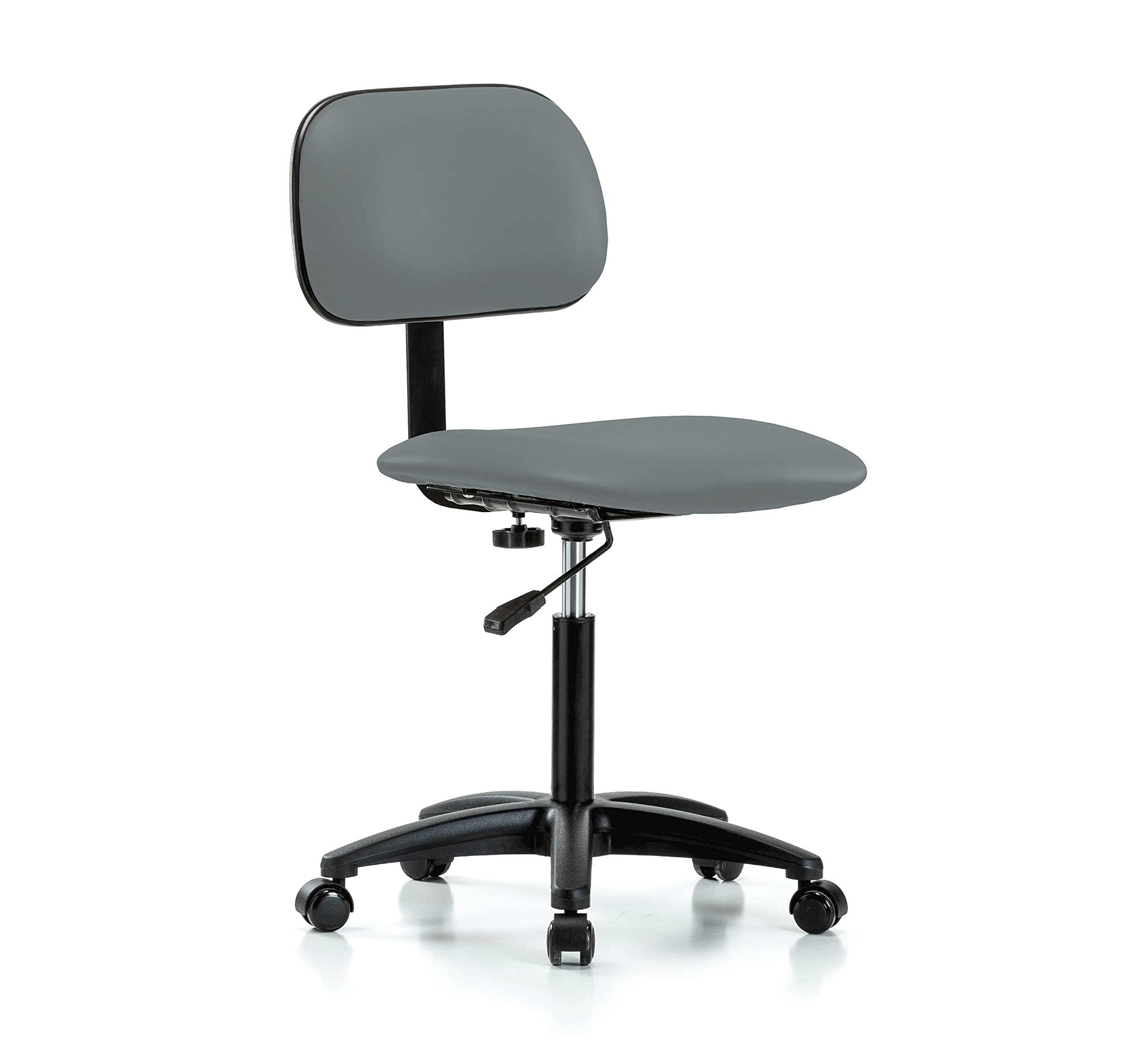 Adjustable Perch Rolling Lab Chair with Basic Backrest - Ergonomic Stool for Hardwood & Tile Floors, Workbench Height, Cinder Fabric - Perfect for Laboratories, Workshops & Standing Desks