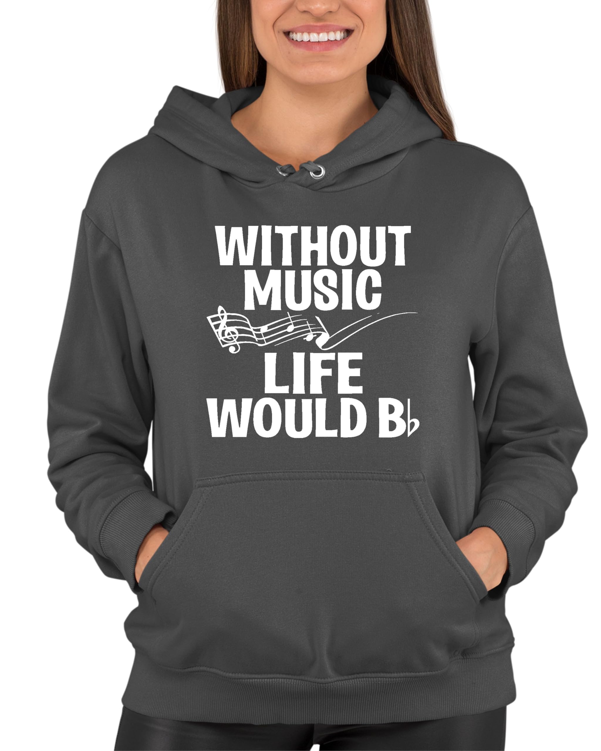 Funny Music Lovers Sweatshirt Hoodie for Men & Women - 'Go All Out Without Music Life Would B Flat' Graphic Pullover - Perfect for Concerts, Gifts & Casual Wear