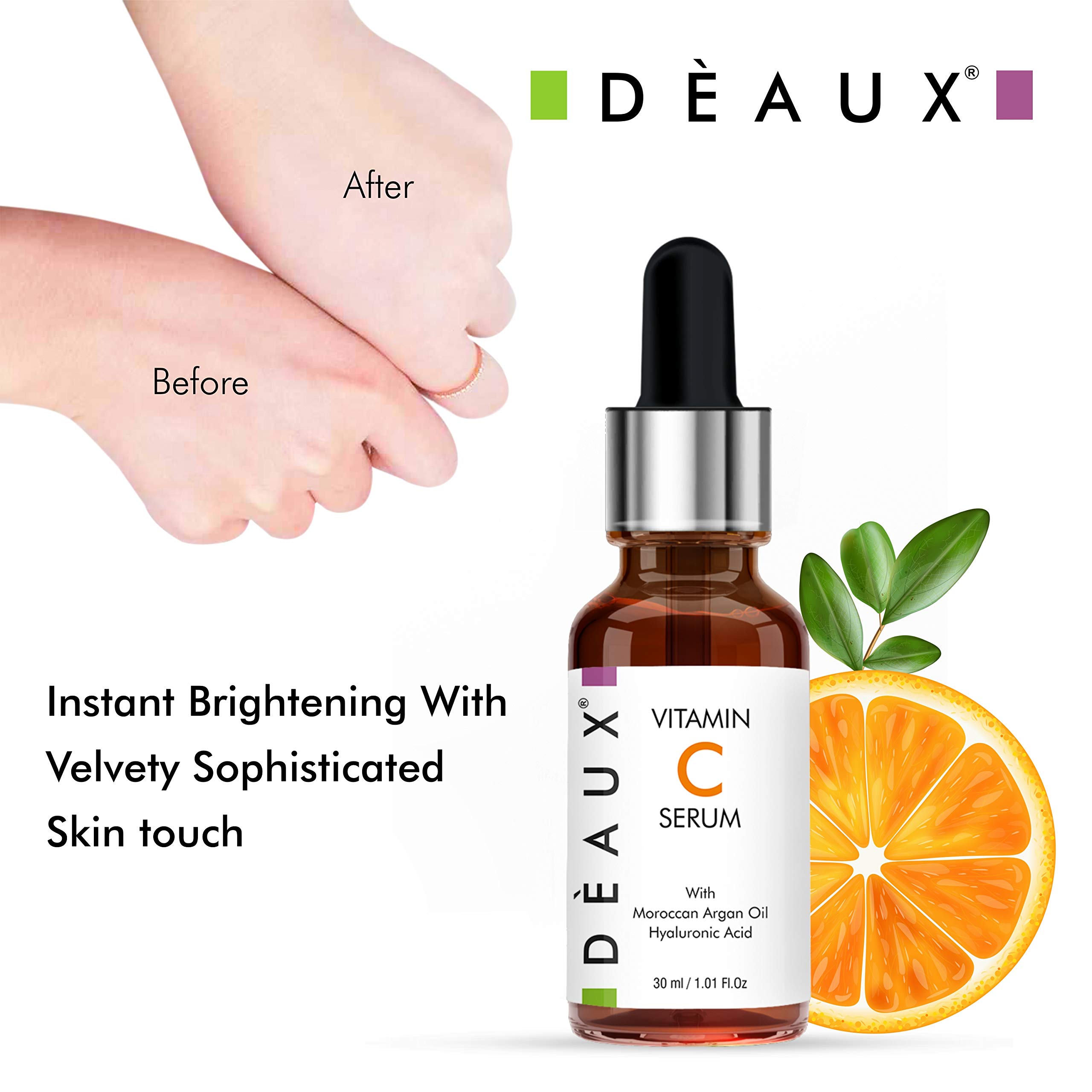DEAUX Japan Vitamin C Brightening Serum with Moroccan Argan Oil & Hyaluronic Acid - 30ml for Acne, Dark Spots & Hyperpigmentation | Anti-Aging Face Treatment for Glowing Skin | Day & Night Skincare Routine