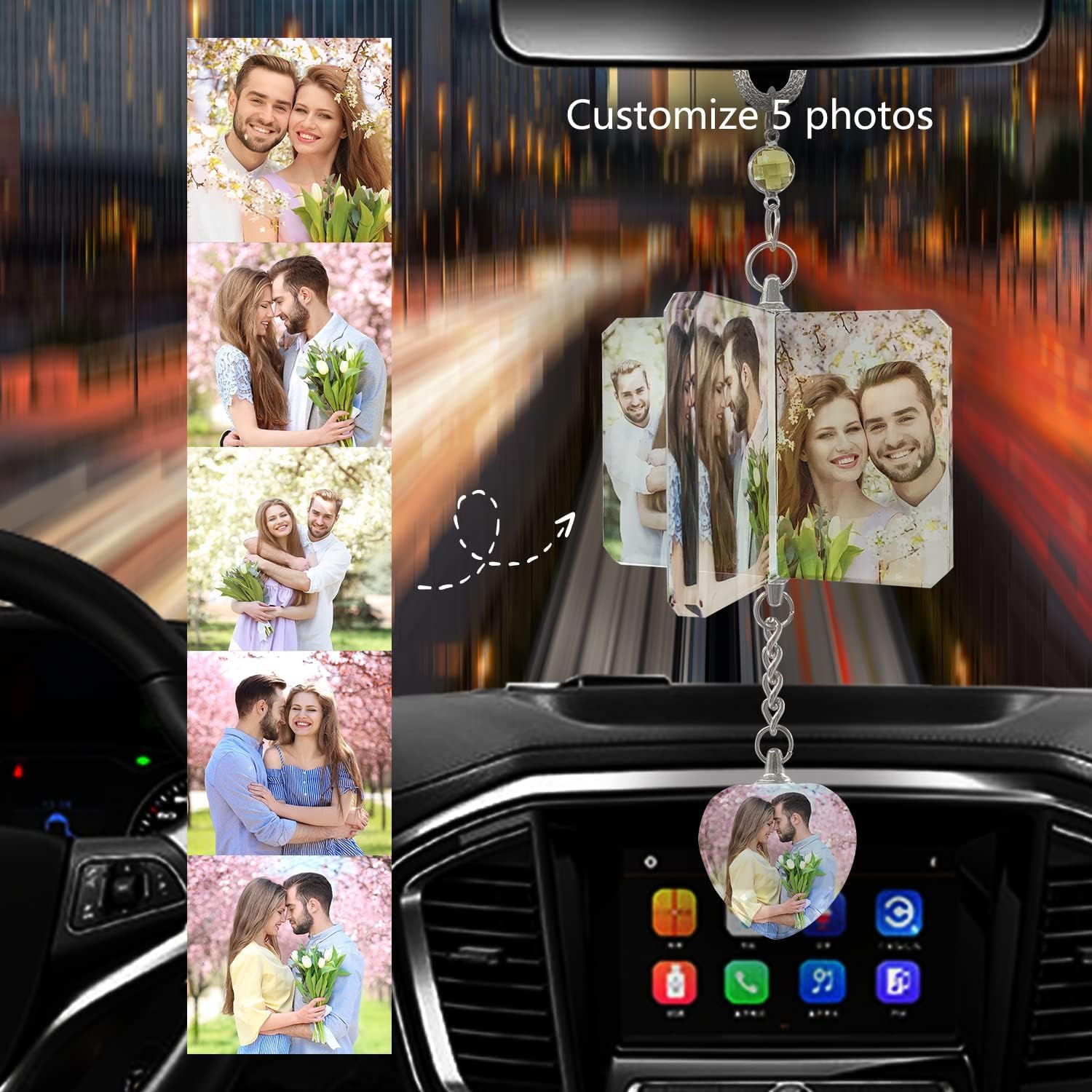 Custom Photo Car Pendant Crystal Windmill Charm - 5PCS Rear View Mirror Hanging Ornaments for Cars - Personalized Car Accessories for Gifts, Decor, and Safe Driving