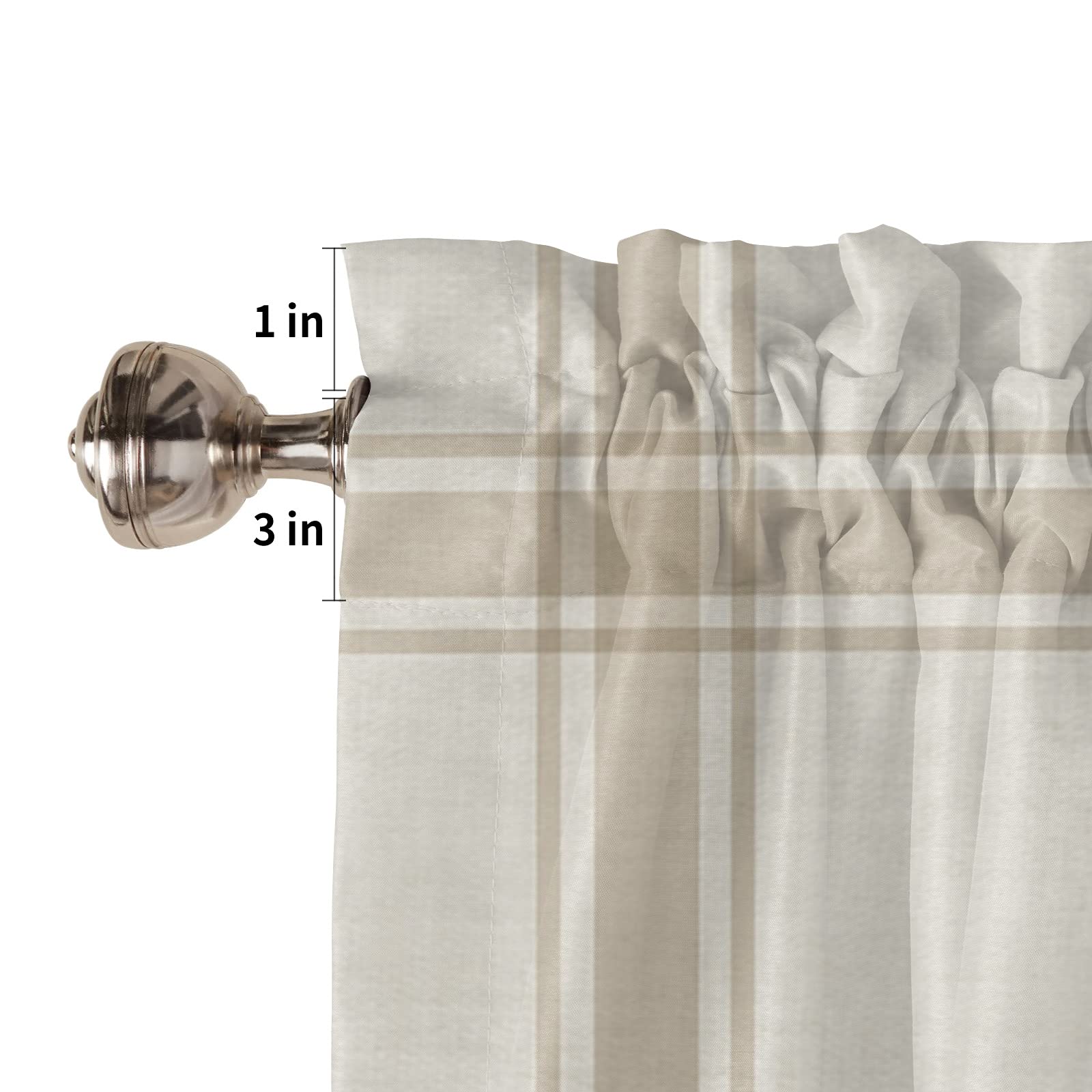 Farmhouse Christmas Curtain Valance - Pine Cone Khaki Winter Holiday Window Treatment, 54x18 Inch Rod Pocket Cafe Curtains for Kitchen & Living Room - Perfect for Seasonal Home Decor & Cozy Holiday Atmosphere