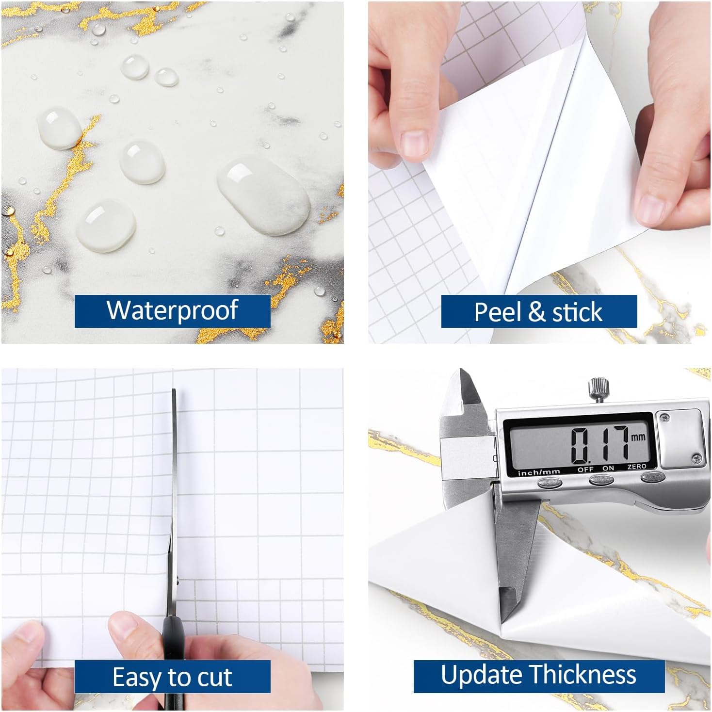 FunStick 40CMx6M Gold White Marble Contact Paper - Waterproof Self-Adhesive Vinyl for Countertops, Cabinets & Walls | Peel & Stick Wallpaper for Kitchen, Bathroom & Home Decor