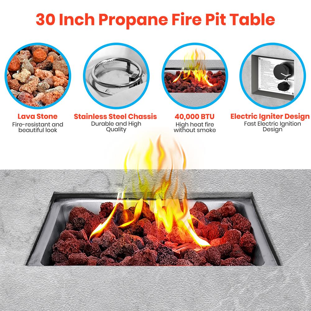 Outdoor Propane Gas Fire Pit for Patio, Backyard & Camping - Portable & Durable Steel Fire Pit with Lava Rocks - Perfect for Gatherings, Heating & Ambiance