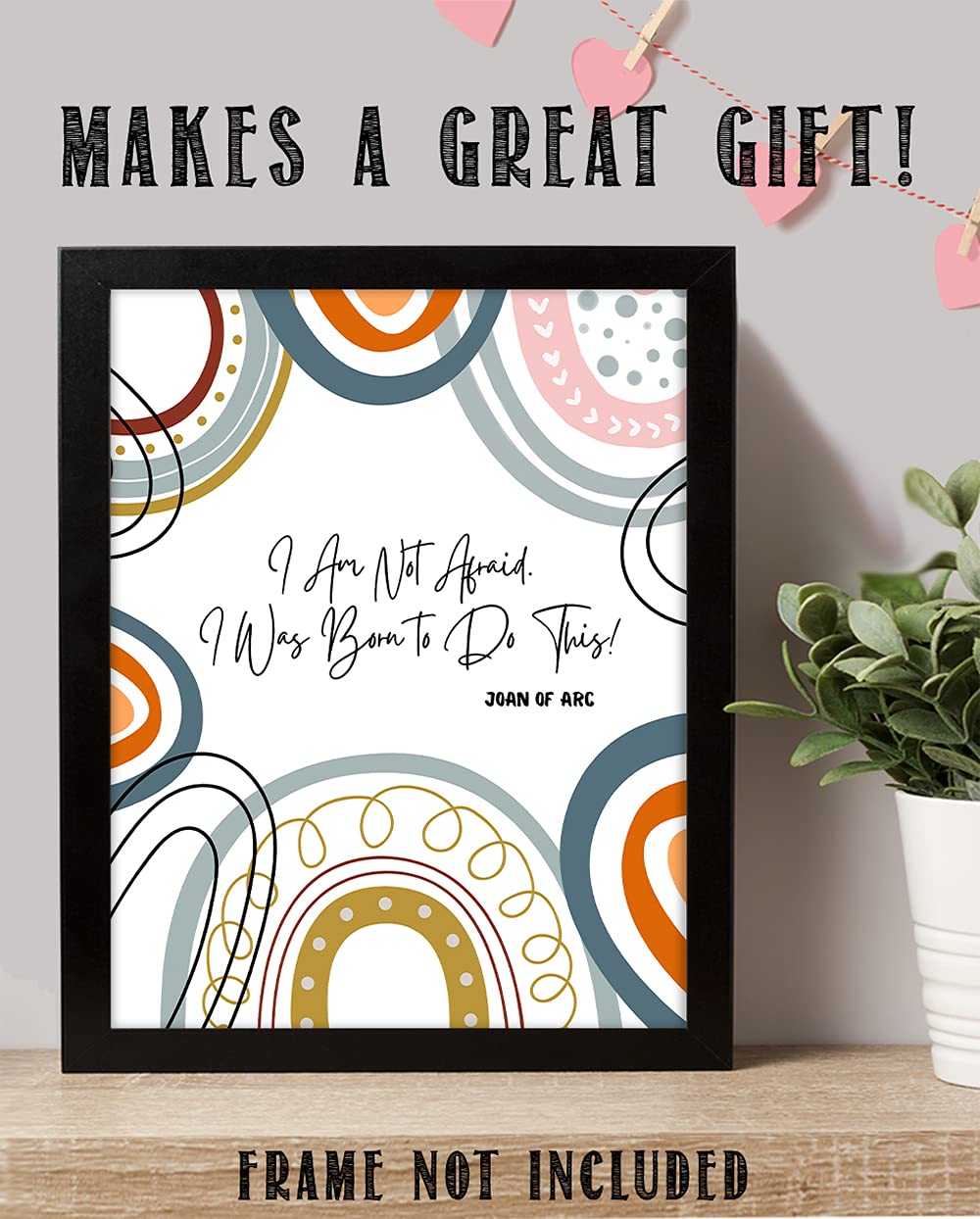 Joan of Arc Christian Bible Quote Wall Art - 'I Am Not Afraid' Inspirational 11x14 Print - Orange Yellow Blue Decor for Home, Office & Church - Perfect Gift for Women, Family & Friends (Birthday, Housewarming, Religious Occasions)
