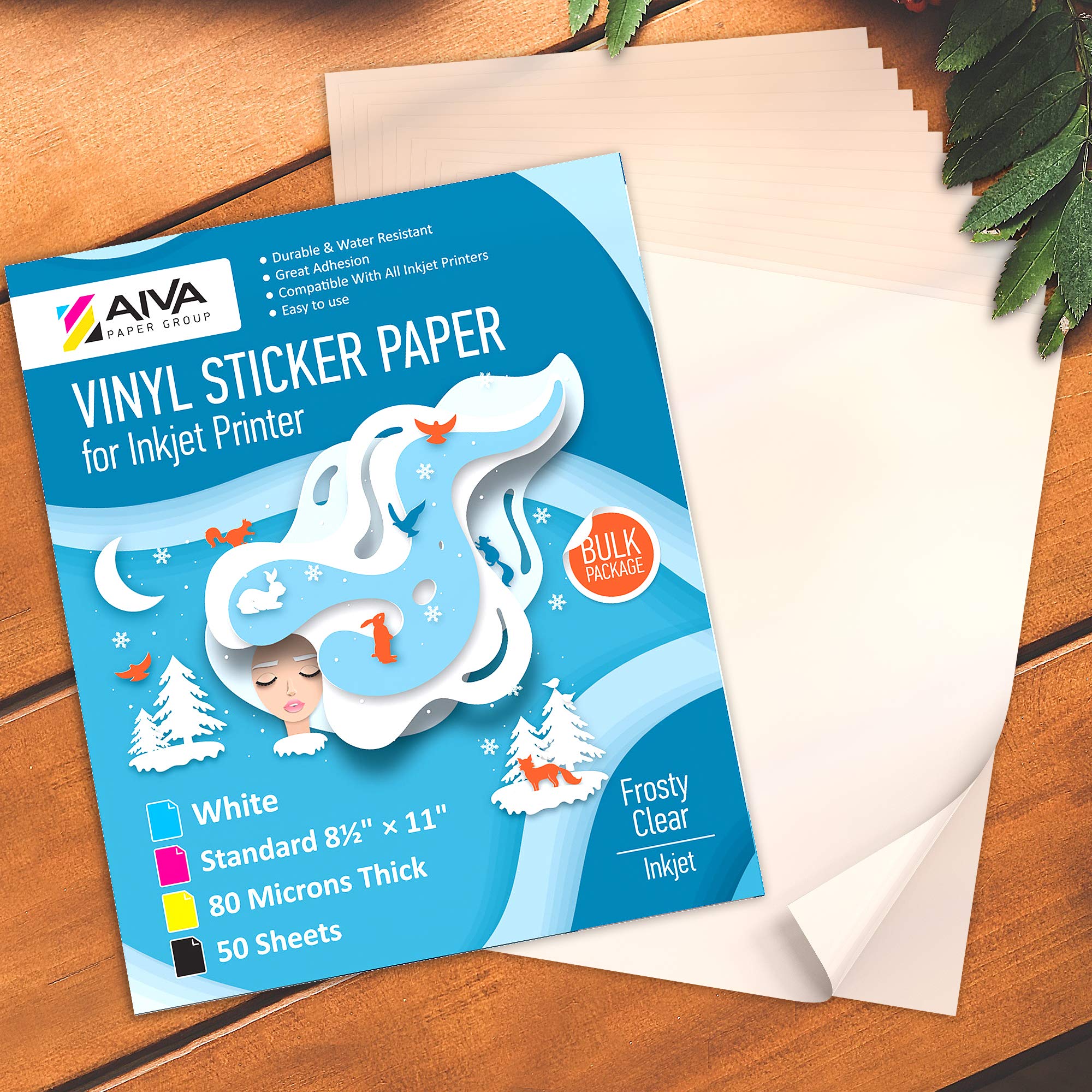 Premium Printable Vinyl Sticker Paper for Inkjet Printers - Frosty Clear Semi-Transparent Waterproof Decal Sheets - 50 Self-Adhesive 8.5