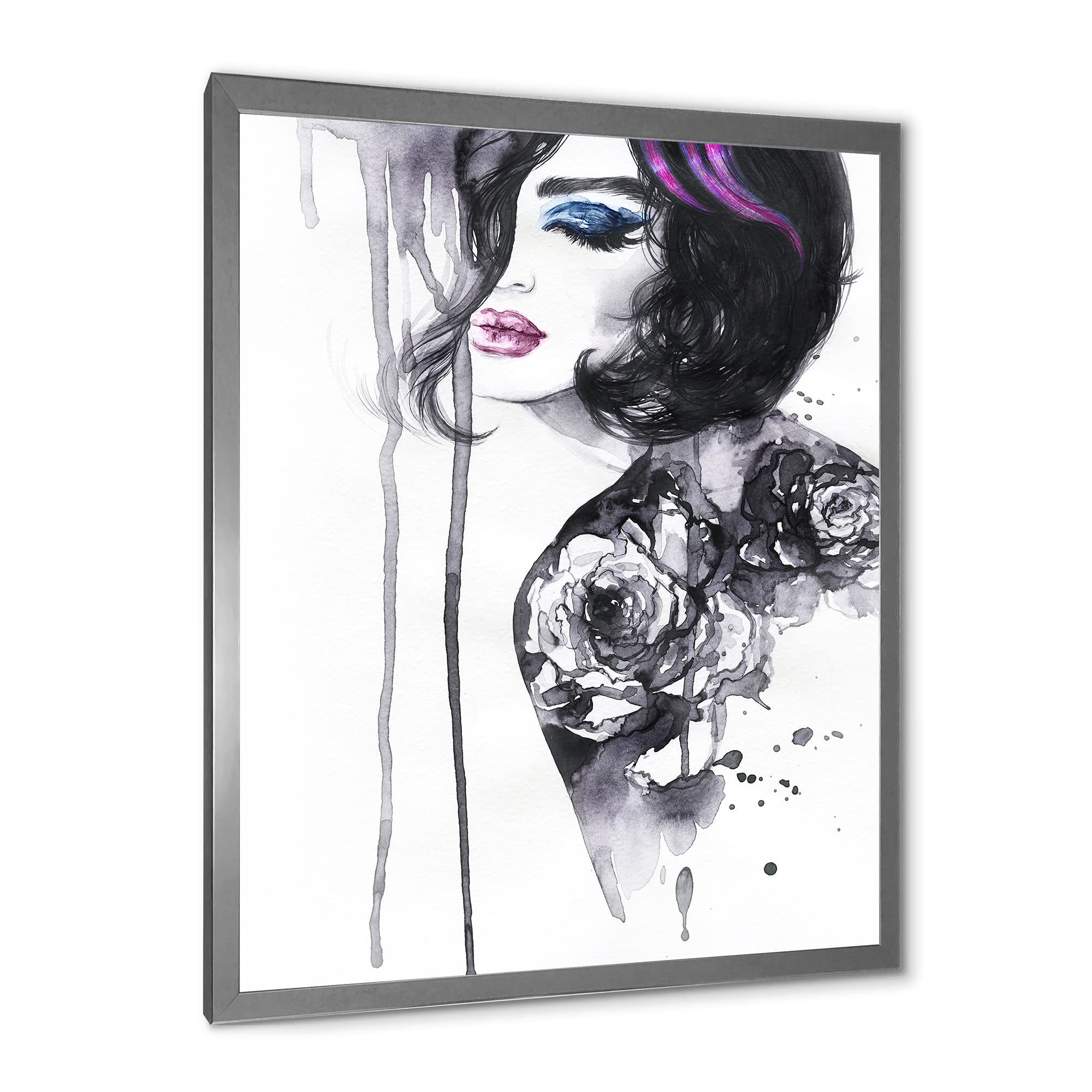 DesignQ Modern Framed Wall Art - Elegant Female Portrait Painting for Living Room, Bedroom & Office Decor | Handmade Canvas Artwork | Home & Interior Design Gift Idea