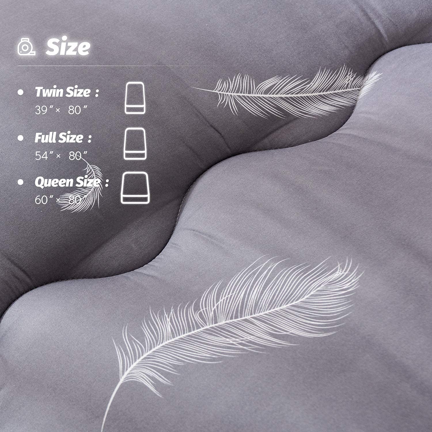 YOSHOOT Grey Feather Futon Floor Mattress - Thick Japanese Foldable Floor Bed for Adults | Queen Size with Canvas Storage Bag | Perfect for Camping, Guest Rooms & Small Spaces