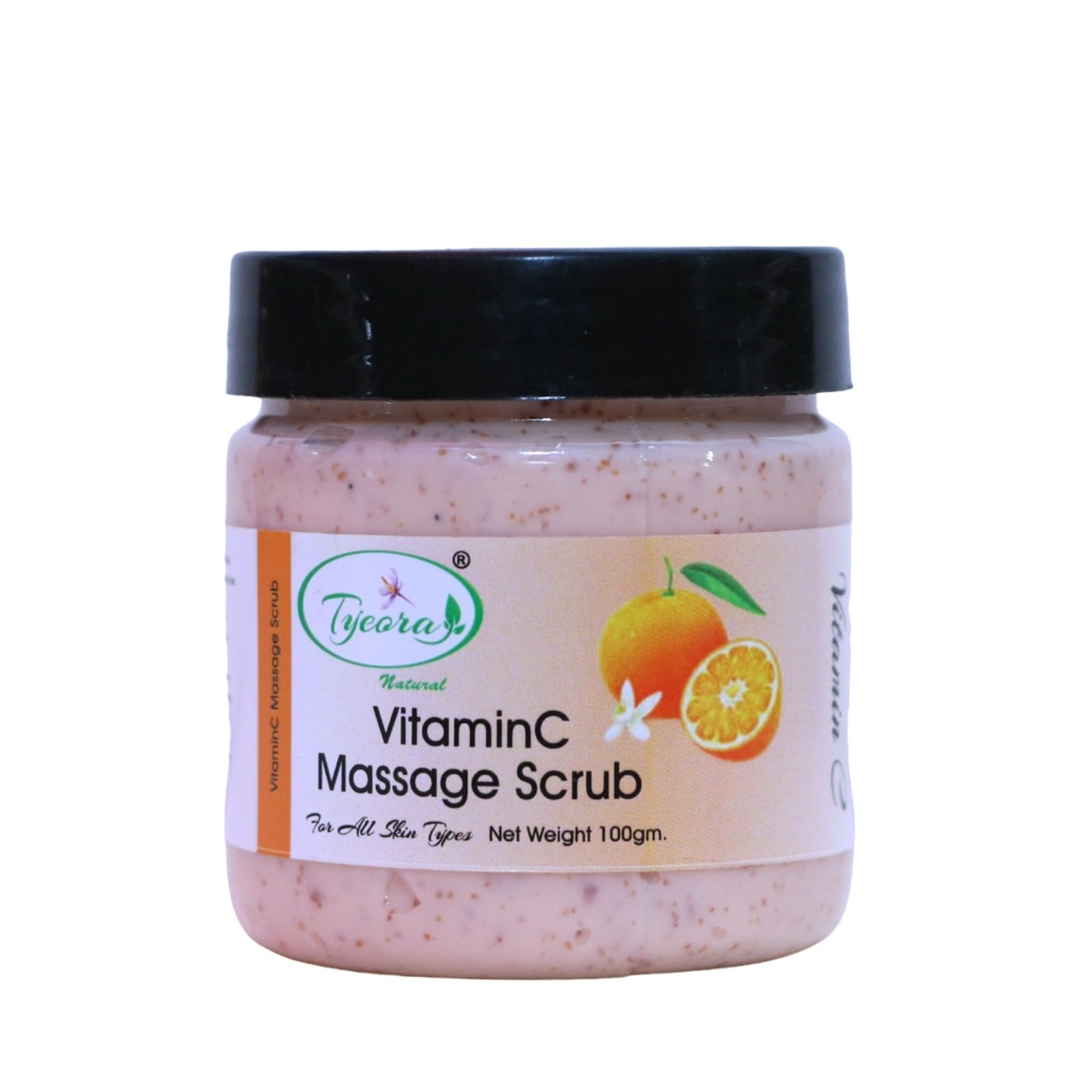 Tyeora Natural Vitamin C Massage Scrub for Face & Body - 100g Exfoliating Cleanser for All Skin Types | Brightens Skin, Reduces Dark Spots | Perfect for Daily Skincare Routine & Spa Treatments