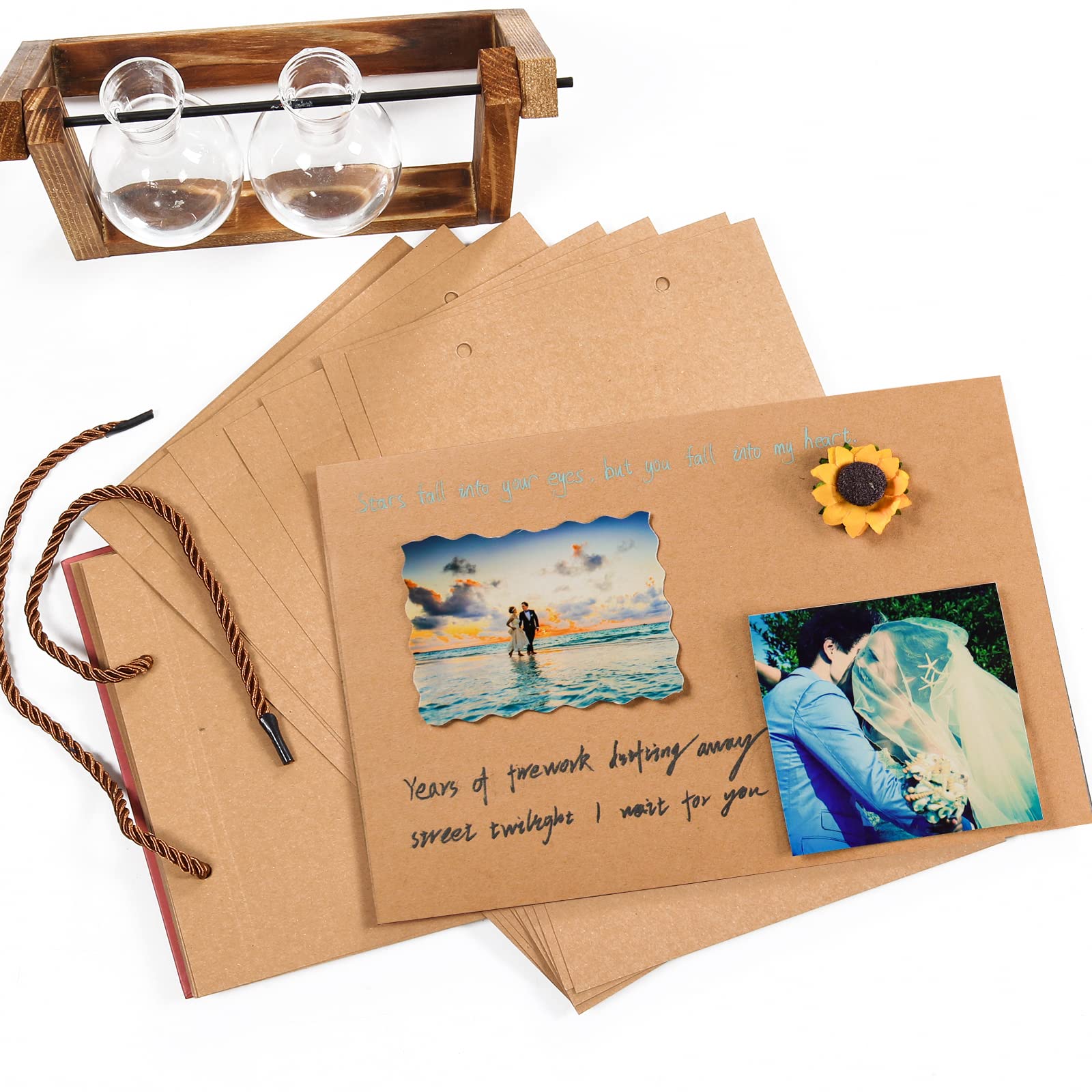 Vienrose DIY Scrapbook Photo Album - Embossed Adventure Memory Book for Couples, Travel & Friends (Perfect for Wedding, Anniversary, Birthday Gifts & Travel Journaling)