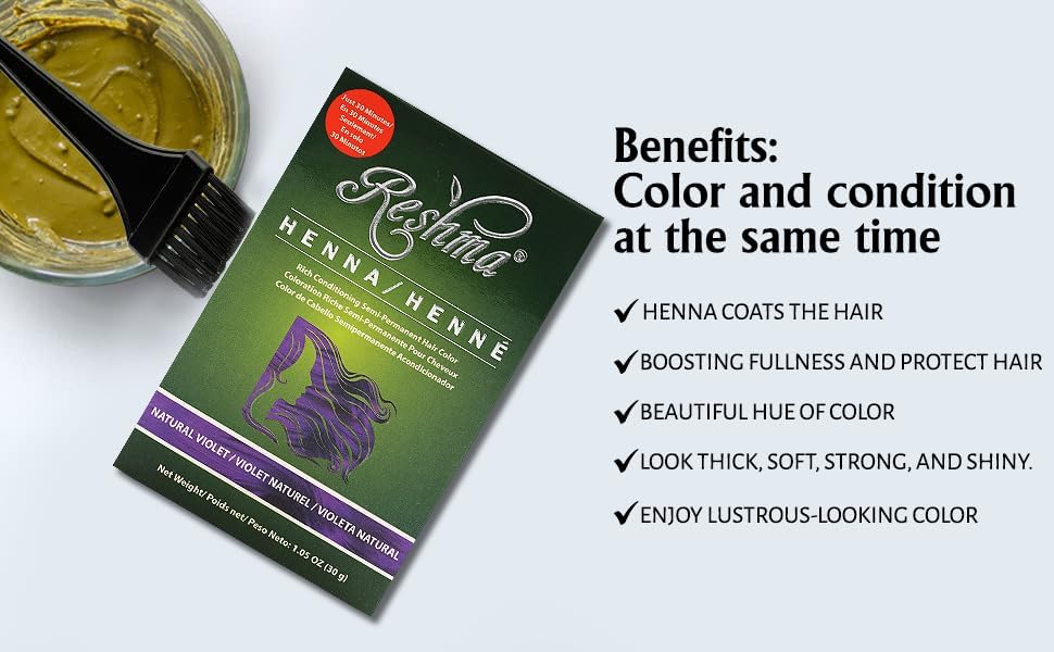 Reshma Beauty 30 Minute Henna Hair Color - Natural Herbs Infused for Soft Shiny Hair | 100% Gray Coverage Semi-Permanent Ayurvedic Hair Dye | 12.6 oz Pack of 12 (Violet) | Perfect for At-Home Hair Coloring, DIY Hair Treatments & Natural Hair Care Enthusiasts