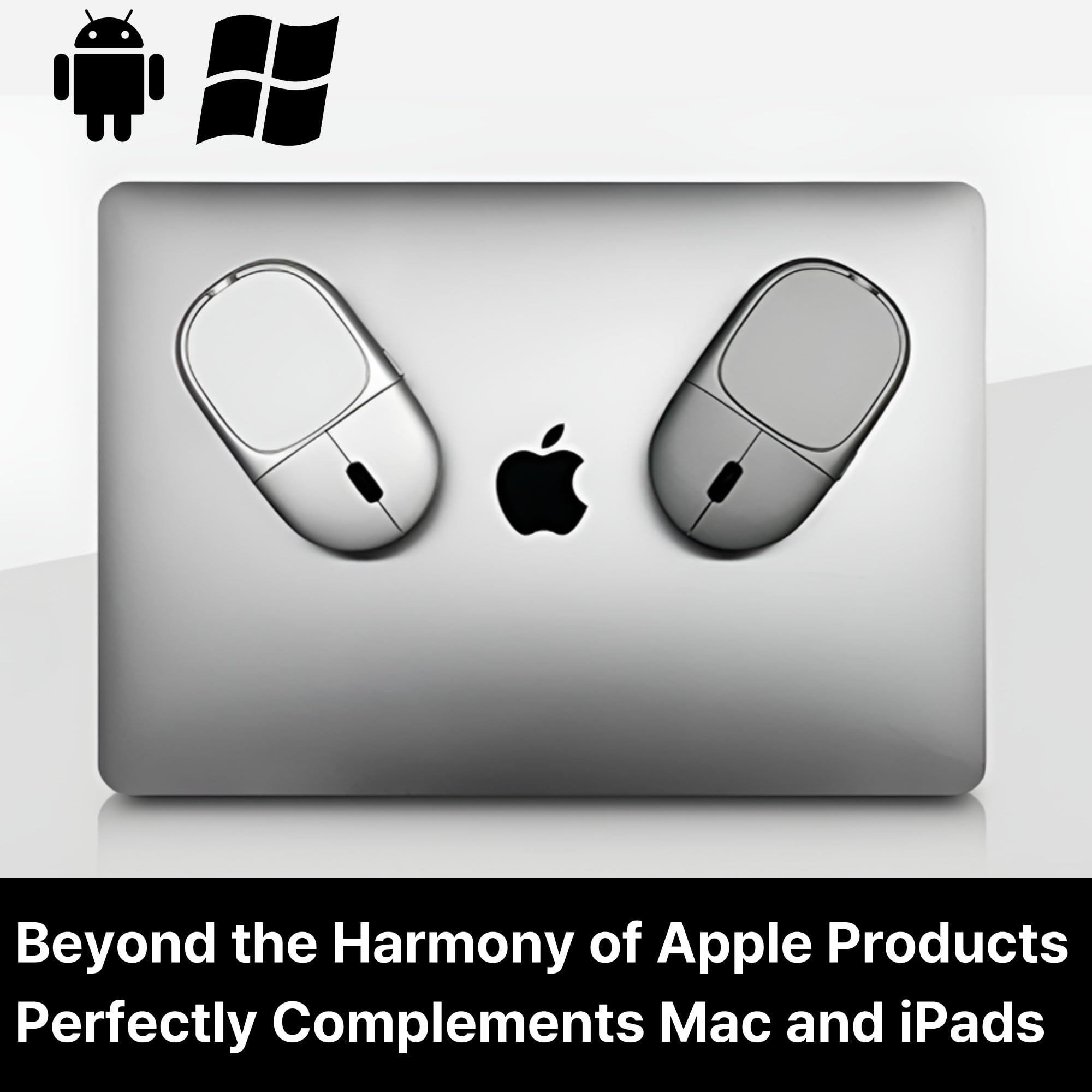 Magneto Wireless Mouse - Compact Bluetooth Mouse for MacBook, iPad, Laptop | Magnetic Attachment, Silent Clicks | Compatible with Windows, Mac, Linux, Chrome OS | Perfect for Travel, Office & Home Use (Silver)