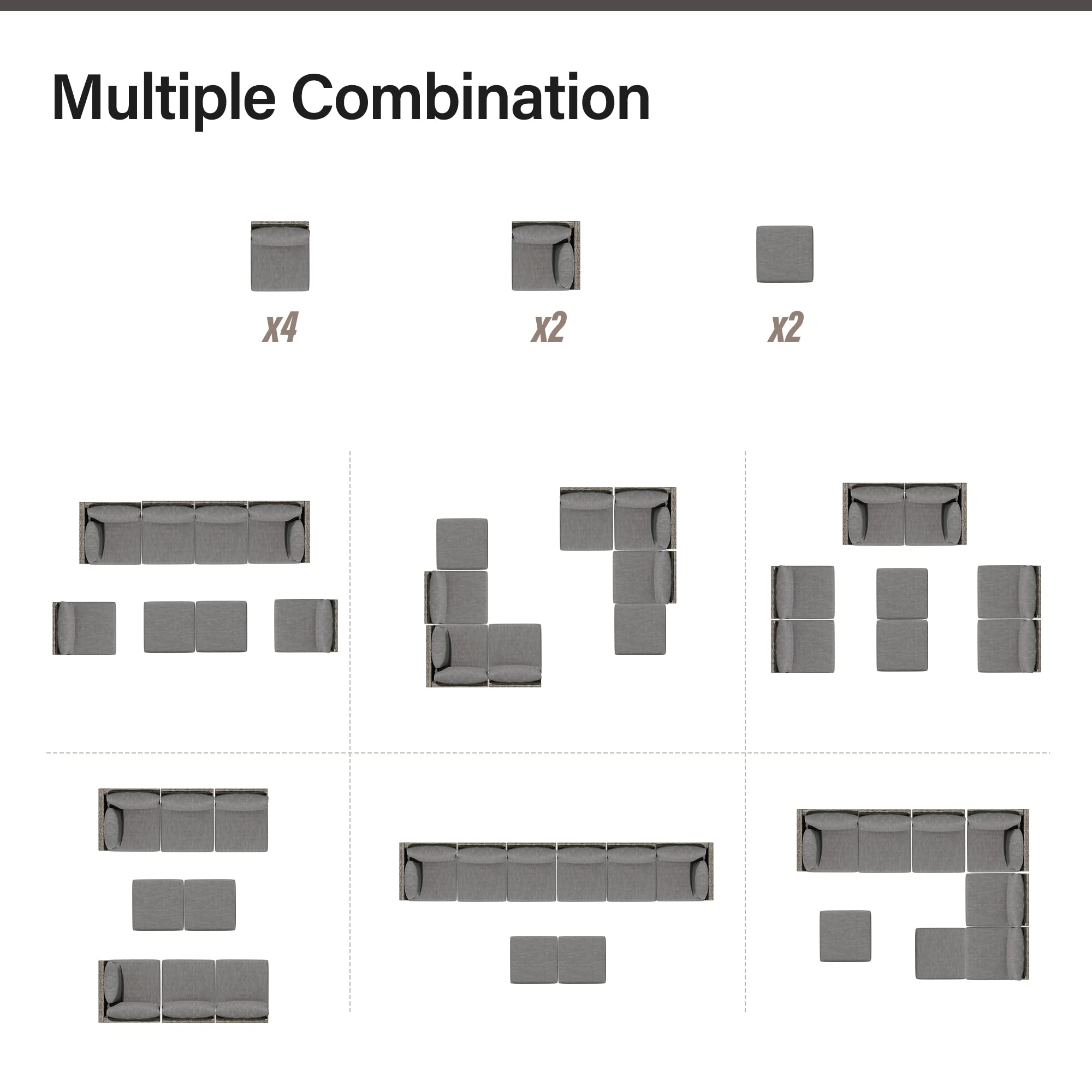 LUSAINT HOME 8-Piece Outdoor Sectional Sofa Set - All-Weather PE Rattan Patio Furniture with Thick Cushions, Grey - Perfect for Garden, Poolside, Backyard & Outdoor Entertaining