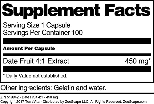 Premium Date Fruit Extract 4:1 - 450mg per Capsule (100 Capsules per Bottle, 3-Pack) | Natural Energy Booster & Digestive Support | Perfect for Smoothies, Baking & Healthy Snacks