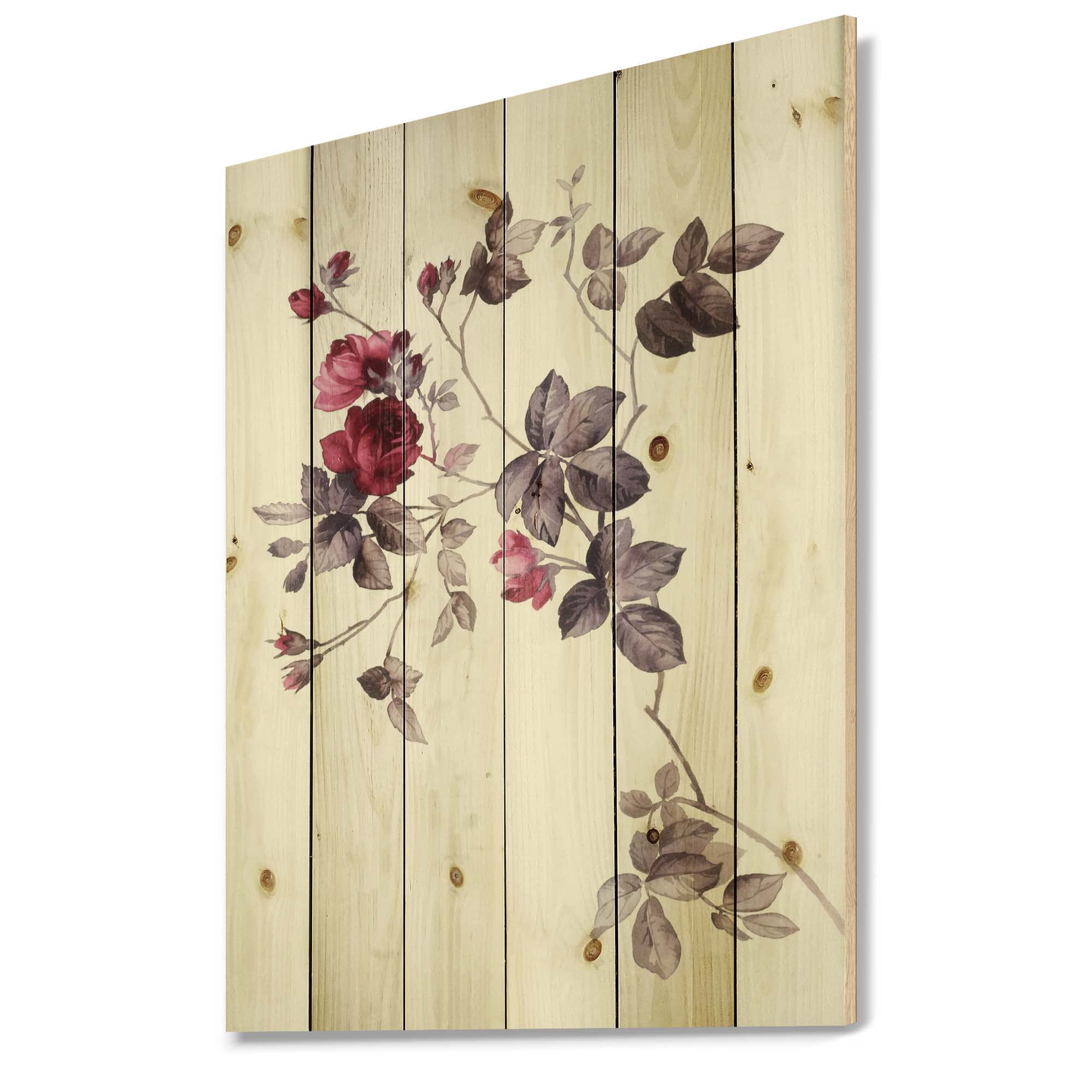 DesignQ Purple Wildflowers II Traditional Wood Wall Art - Large Floral Pine Wood Wall Decor Panel for Living Room, Bedroom & Office - Handcrafted Nature-Inspired Home Décor