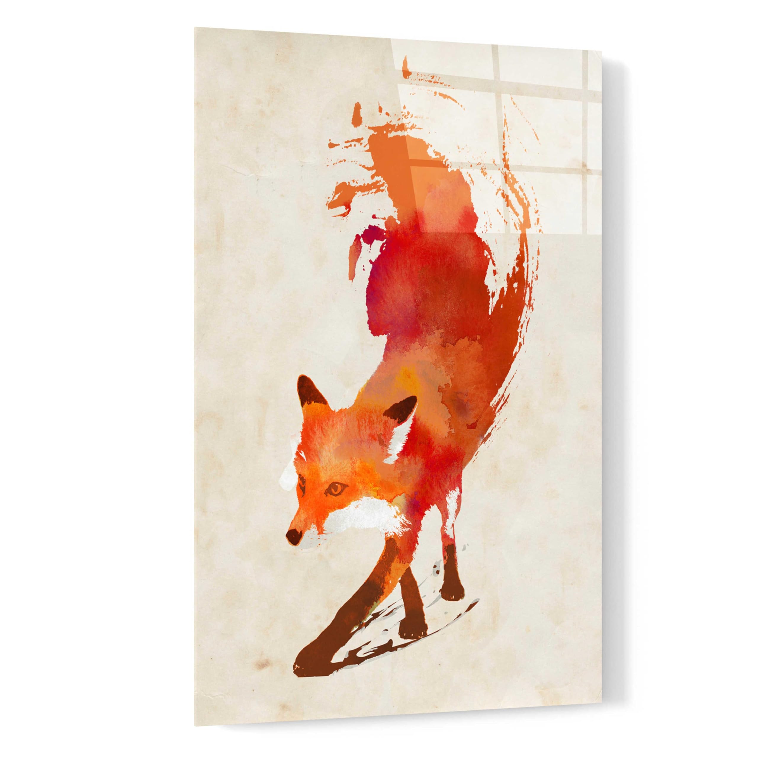 Robert Farkas 'Vulpes Vulpes' Acrylic Glass Wall Art - 16x24 Inches Fox Painting - Modern Home Decor for Living Room, Bedroom & Office