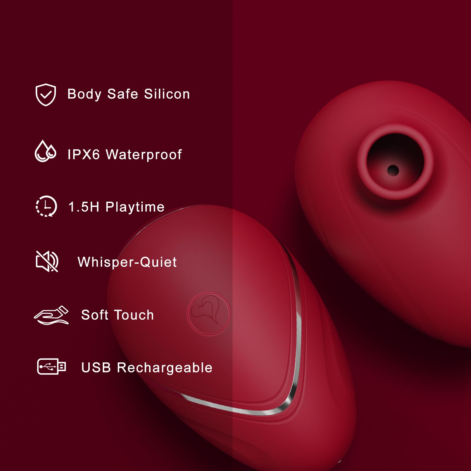 Rose Clitoral Suction Vibrator for Women - 6 Powerful Vibration Modes, Wide Opening Sucker for Nipple & Clit Stimulation, Mini Sex Toy for Couples & Solo Play (Rose Red) - Perfect for Sensual Massage, Foreplay & Intimate Moments
