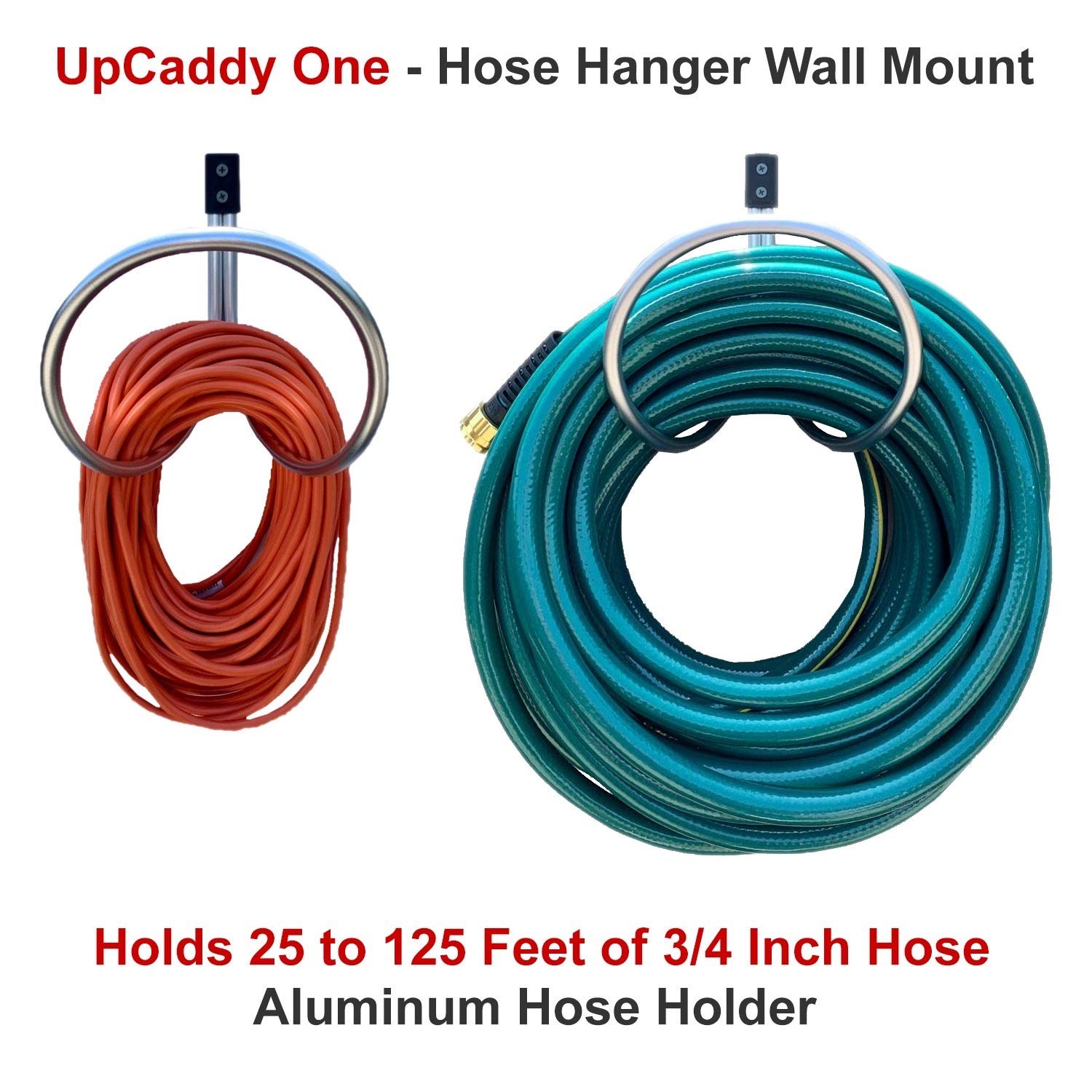 2-Pack Aluminum Hose Hanger Wall Mount for 3/4 Inch Hose - Holds 25-125 Feet Garden Hose - Durable Outdoor Hose Hook for Garage, Yard & Garden Organization