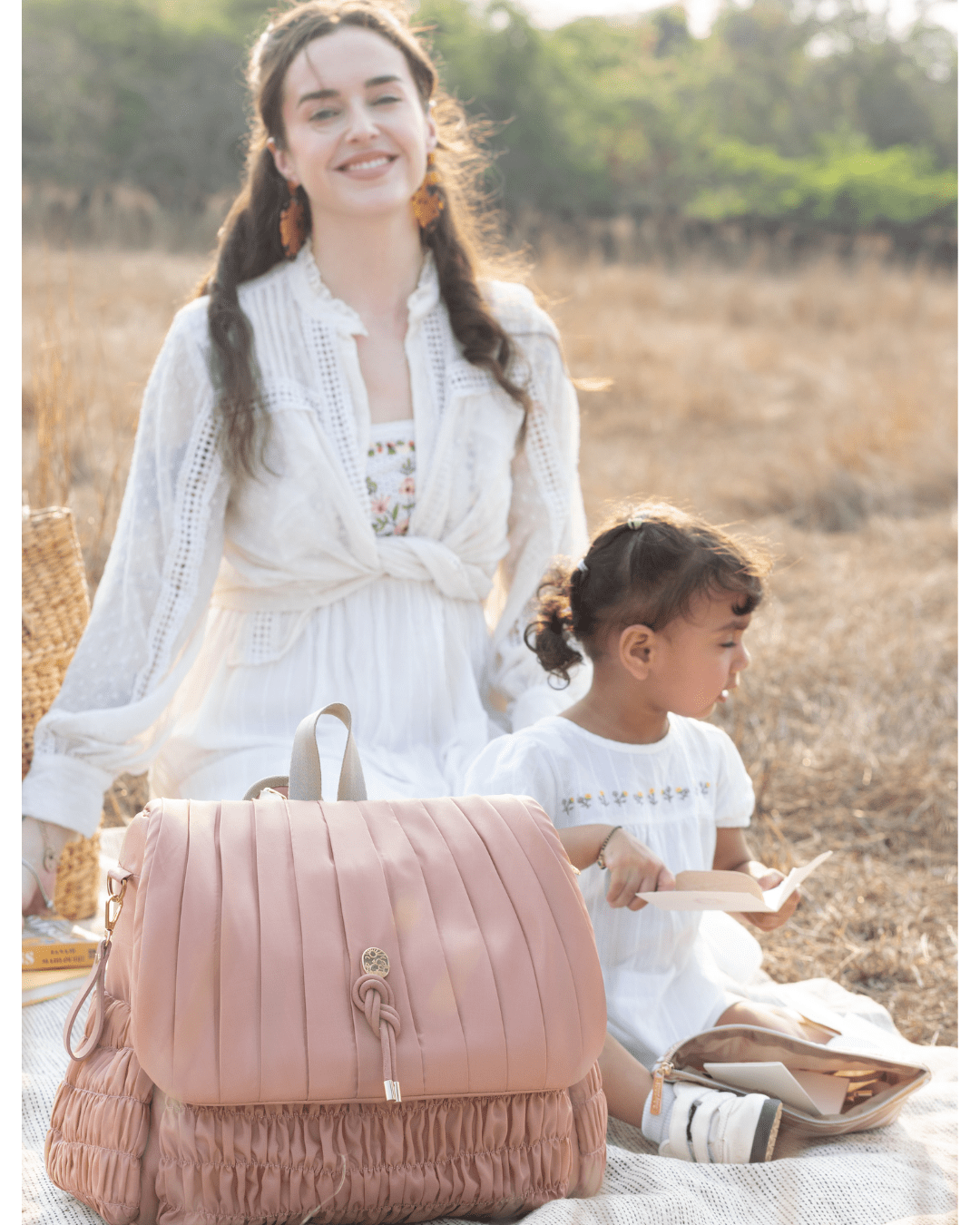 Premium Dune Diaper Bag in Dusty Rose - Stylish & Spacious Baby Essentials Organizer for Moms on the Go - Perfect for Daycare, Travel & Everyday Use